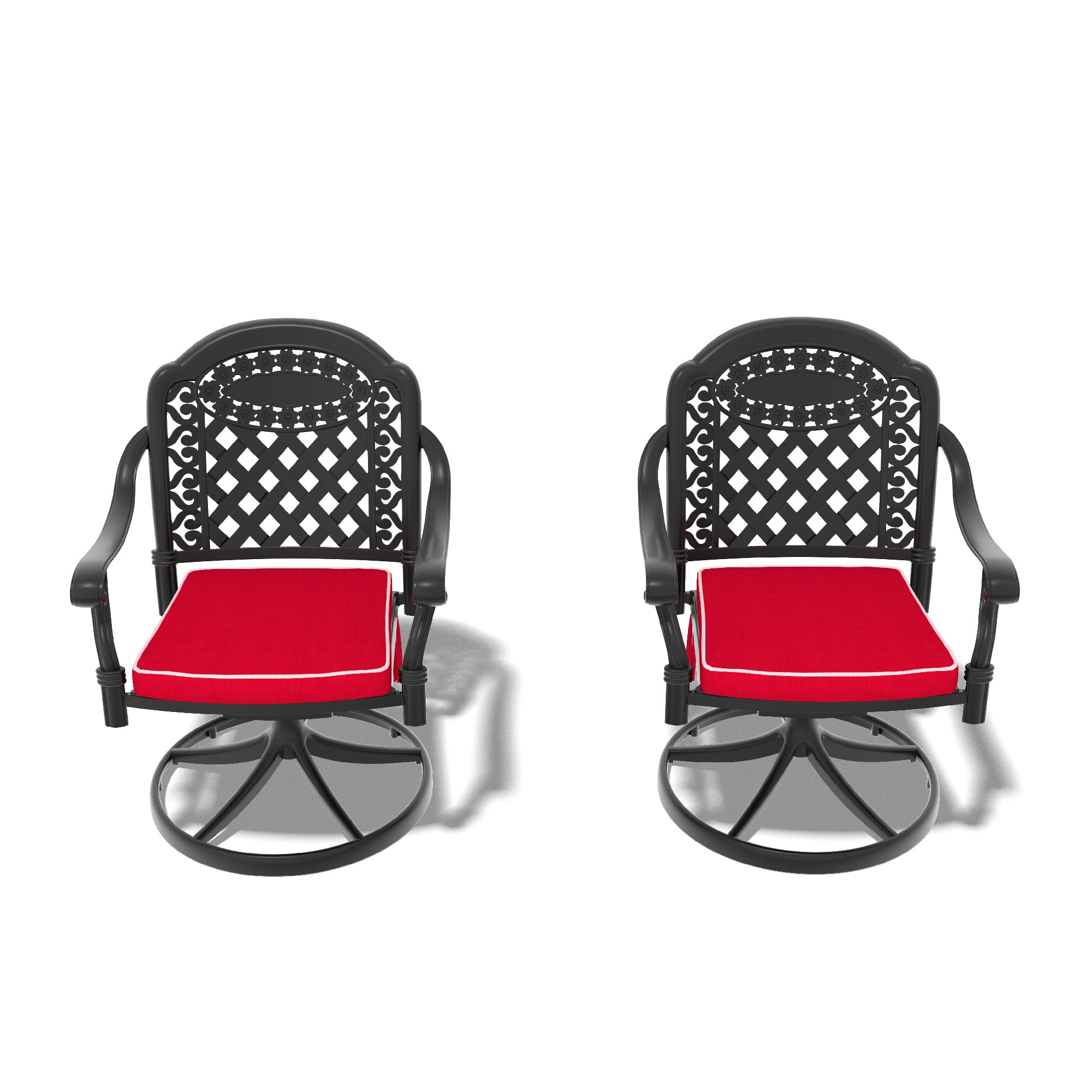 2-Piece Cast Aluminum Patio Swivel Chairs Set with Black Frame & Cushions - Outdoor Garden Furniture for Poolside, Deck, or Backyard Relaxation