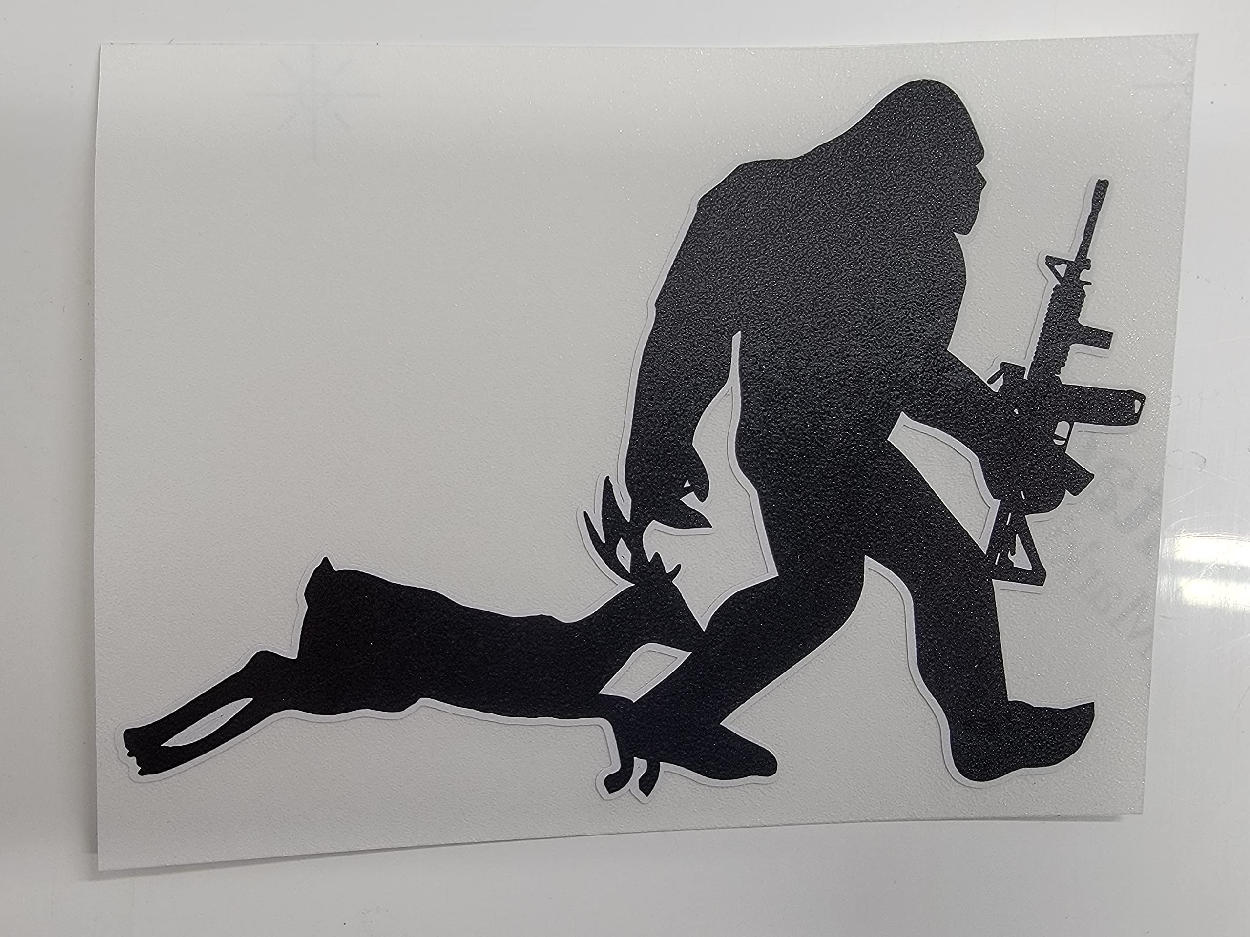 Bigfoot Hunter Decal Vinyl Sticker with Deer Buck & AR-15 M4 Rifle Design - Waterproof Car, Truck, Van, Wall & Laptop Stickers for Hunting Enthusiasts | Perfect for Hunting Gear, Vehicles & Outdoor Decor