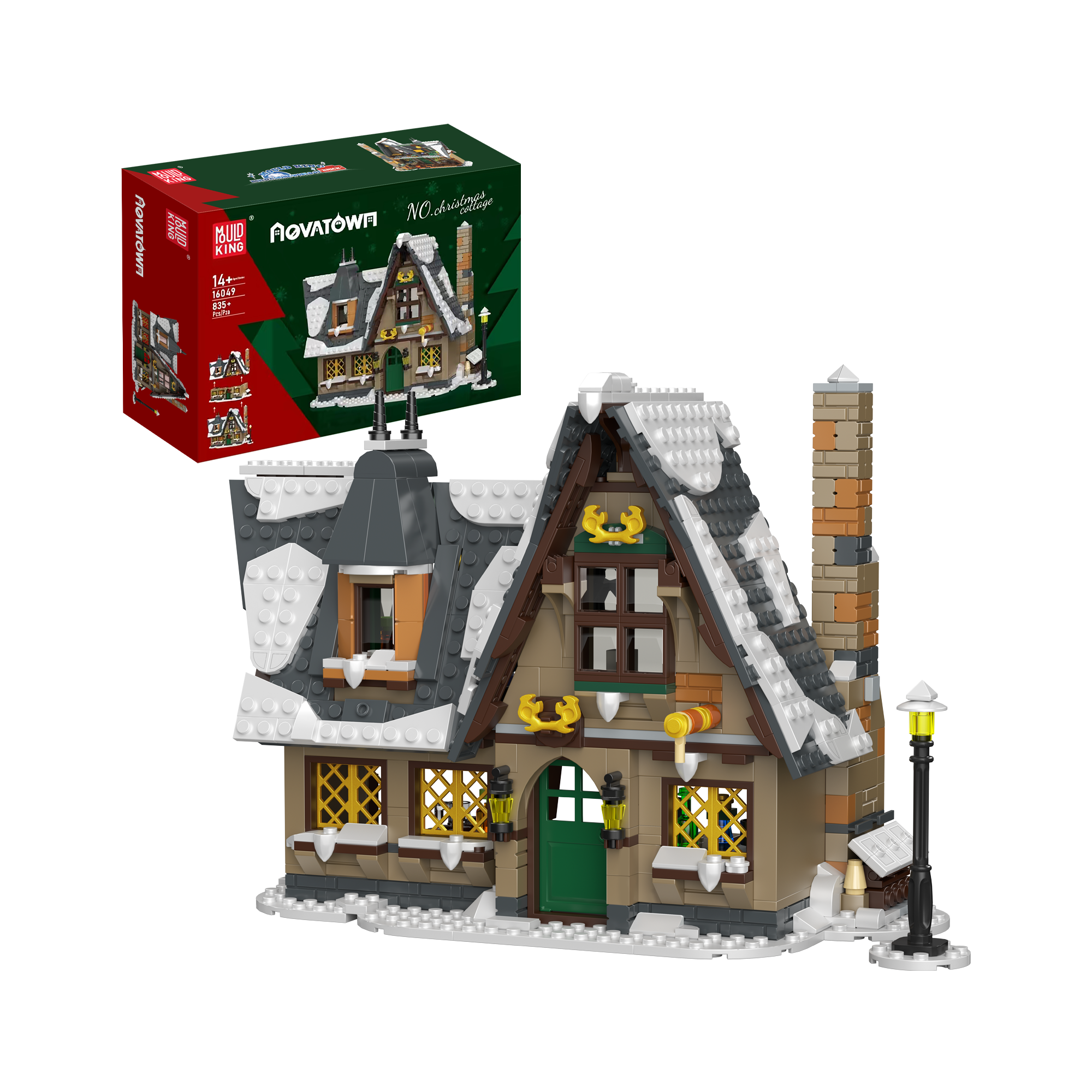 Mould King 16049 Christmas Cottage Building Blocks Set - 766 PCS DIY Holiday Village House Model Kit for Christmas Decorations & Gift Giving