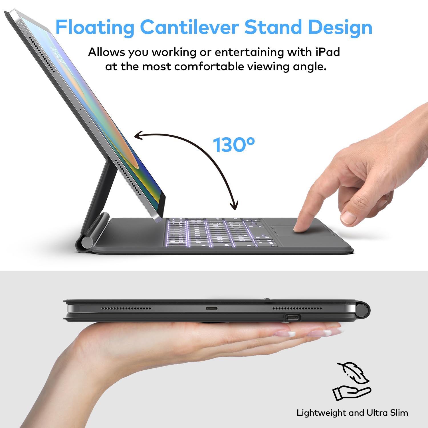 Magnetic Keyboard Case for iPad Air 13 (M3 2025 / M2 2024) & iPad Pro 12.9 inch 6th/5th/4th/3rd Gen - Slim Magic-Style Keyboard with Multi-Touch Trackpad & Floating Stand - Perfect for Work, Travel, and Home Office Use