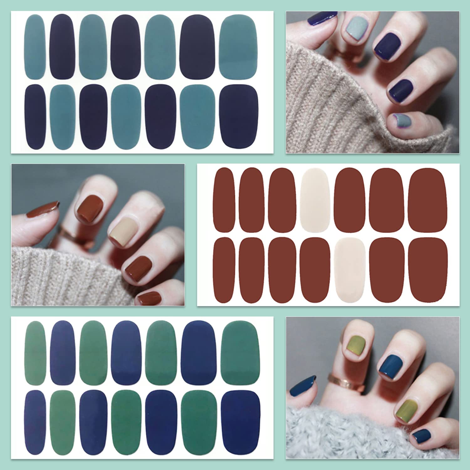 WOKOTO 20 Sheets Solid & Gradient Nail Wraps - Self-Adhesive Nail Polish Stickers for Women | Classic Nail Strips, Peel & Stick Gel Nail Art | Perfect for Home Manicures, Parties & Gifts