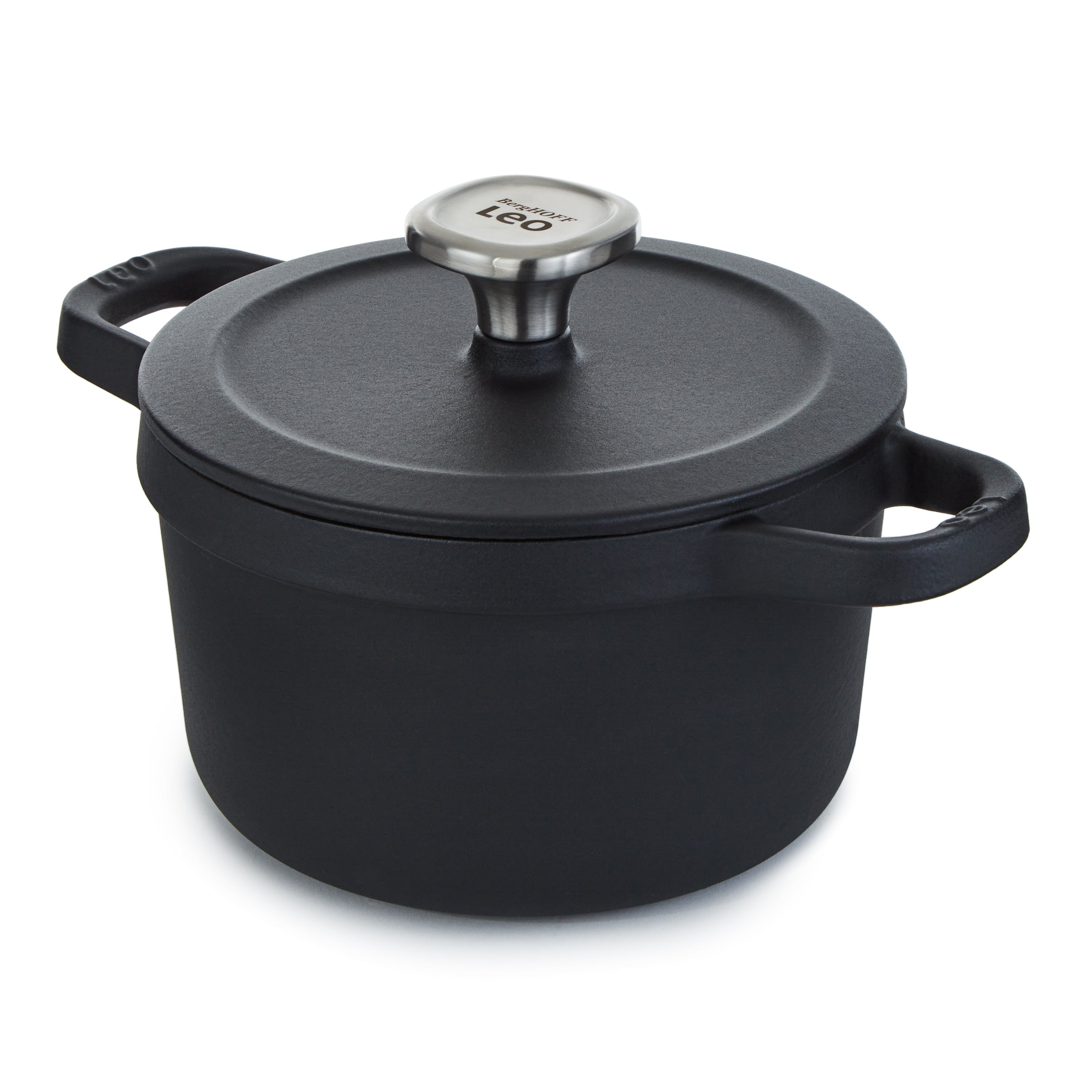 BergHOFF Leo Graphite 3.2 Quart Enameled Cast Iron Stockpot with Lid - 8 Inch Dutch Oven for Soups, Stews & Braising - Stovetop & Oven Safe Cookware for Home Chefs