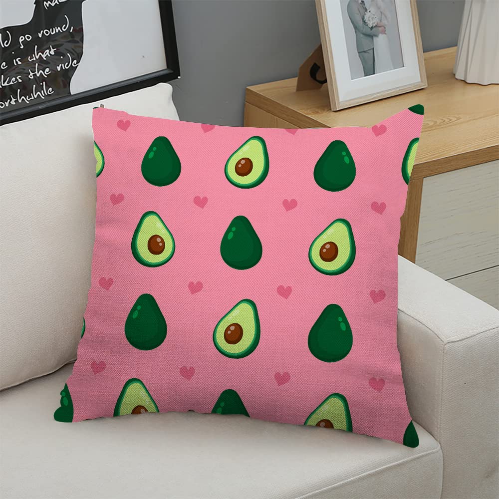 Funny Green Avocado Square Throw Pillow Covers 18x18 Inch - Decorative Couch & Sofa Cushion Cases for Living Room, Bedroom, Nursery - Soft & Stylish Home Decor Accessories
