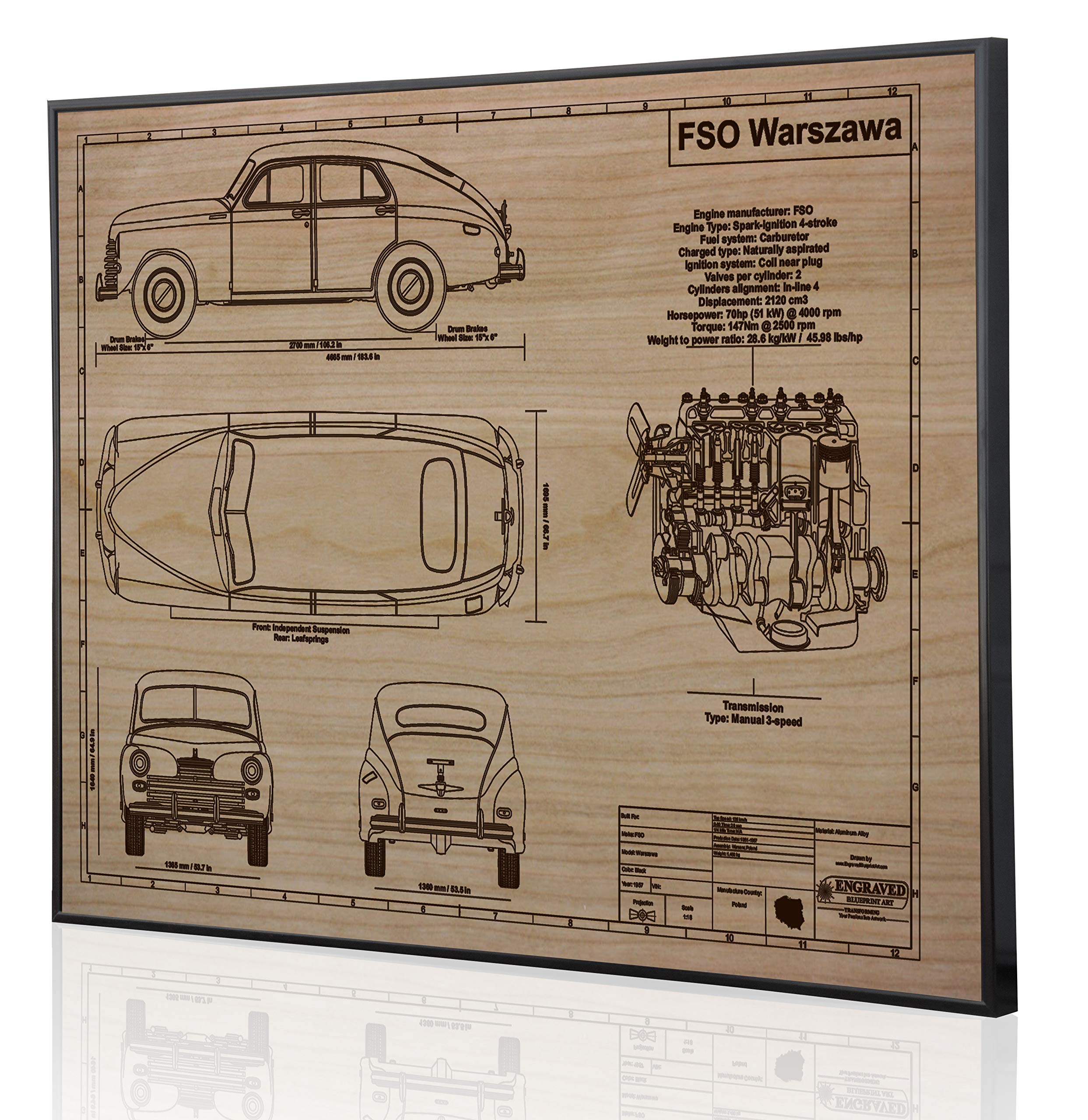 FSO Warszawa Blueprint Artwork - Laser Engraved & Customizable Car Decor - Unique Automotive Gift for Car Enthusiasts & Collectors - Perfect for Home, Office, or Garage Display