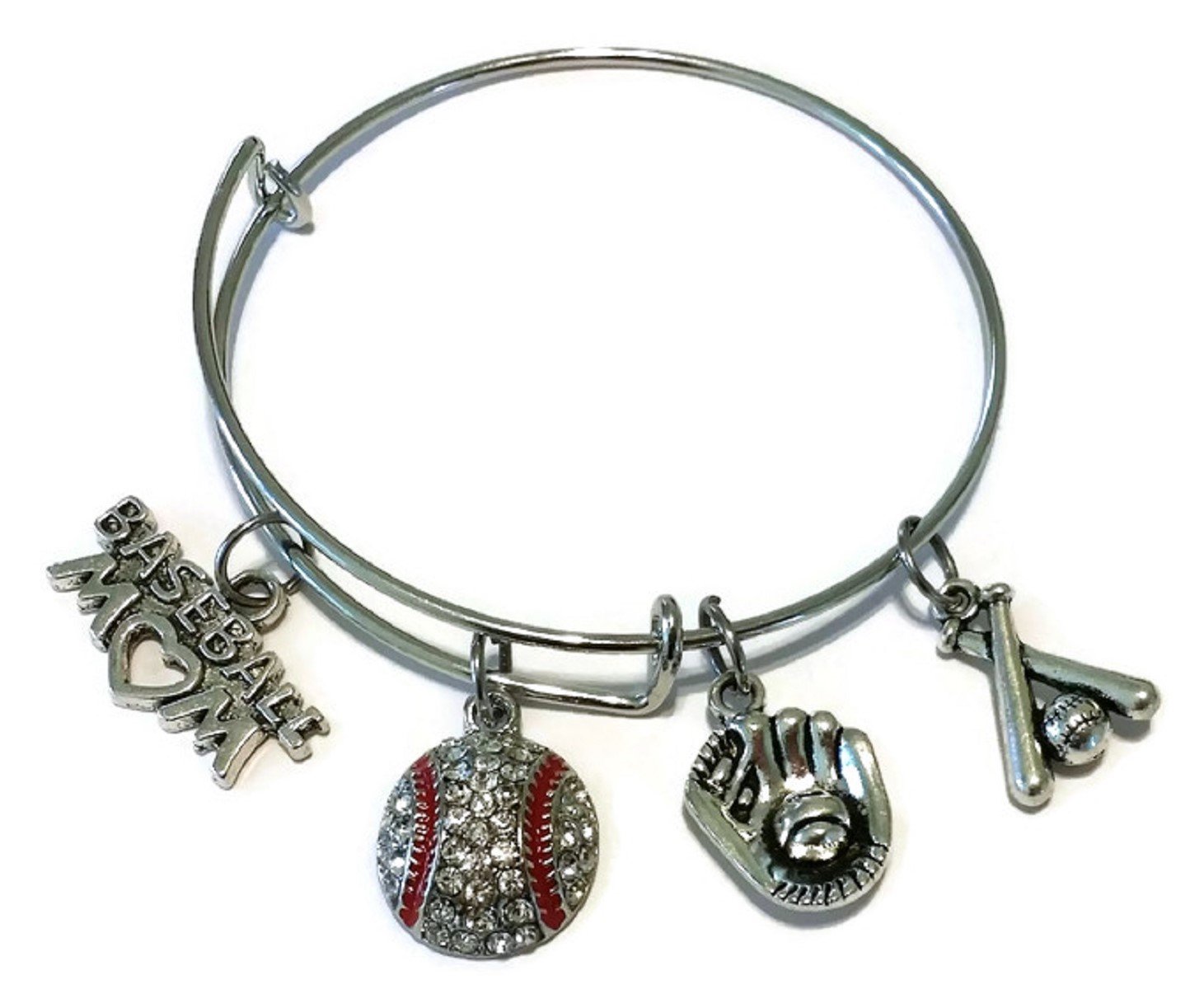 Kit's Kiss Baseball Bracelet - Stylish Baseball Jewelry for Women & Moms - Baseball Charm Bracelet with Bats & Gloves - Handmade Wire Bangle for Sports Fans (Perfect for Games, Gifts & Team Spirit)
