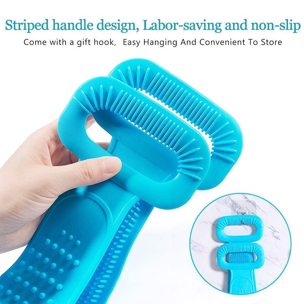 Hriman Silicone Back Scrubber - Double Sided Exfoliating Bath Belt for Men & Women - Body Wash Brush with Massage Bristles - Dead Skin Remover & Body Cleanser - Perfect for Shower, Spa & Home Bathing