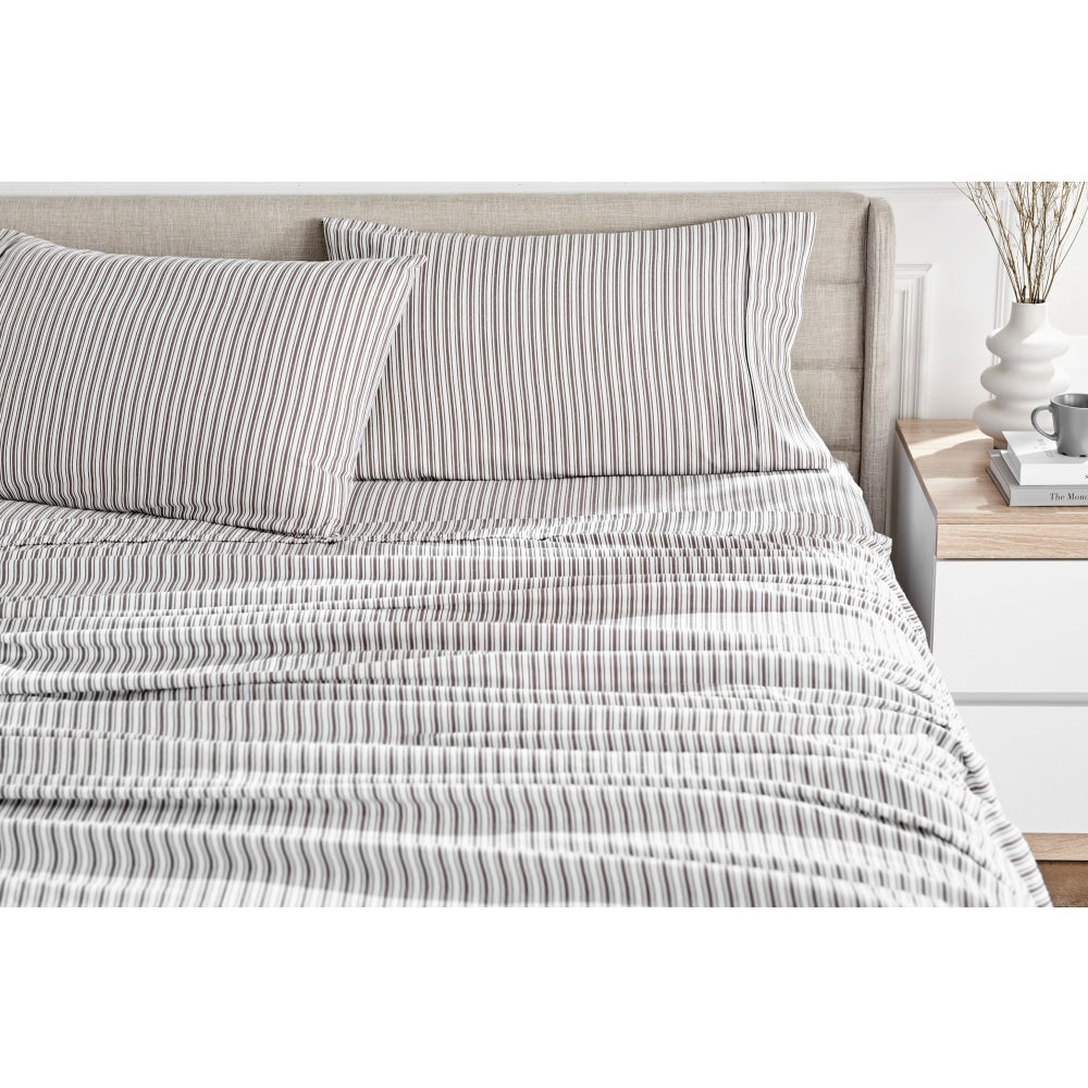 150GSM Striped Flannel Bed Sheet Set - Dark Oak Queen Size | Soft & Breathable Bedding for Cozy Winter Nights & Luxury Hotel-Style Comfort