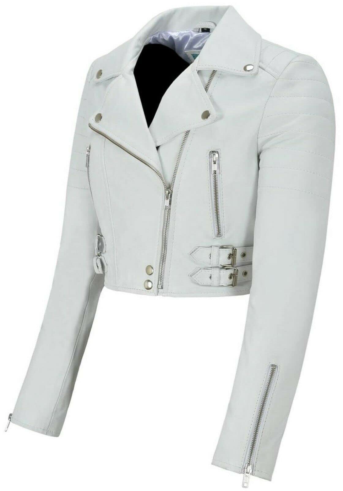 Women's Genuine Leather Short Jacket - Slim Fit Fashion Outerwear for Party & Night Out - Bright White Color (XXX-Large) | Perfect for Club, Pub & Casual Wear