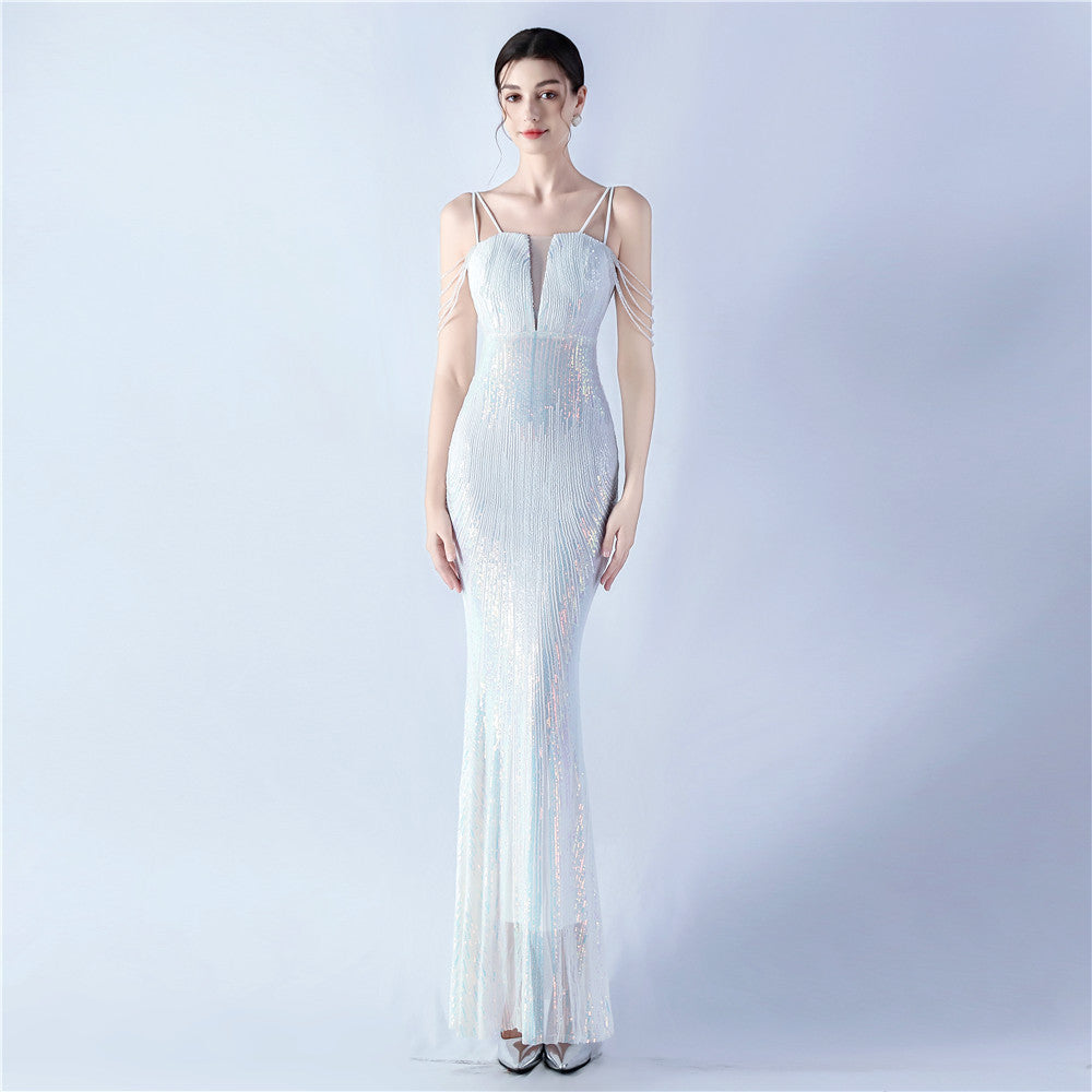 33025 New Positioning Flower Bead Sheet Bead Evening Dress - Elegant Banquet Gown for Annual Celebrations, Performances & Hosting Events | Perfect for Galas, Pageants & Formal Occasions