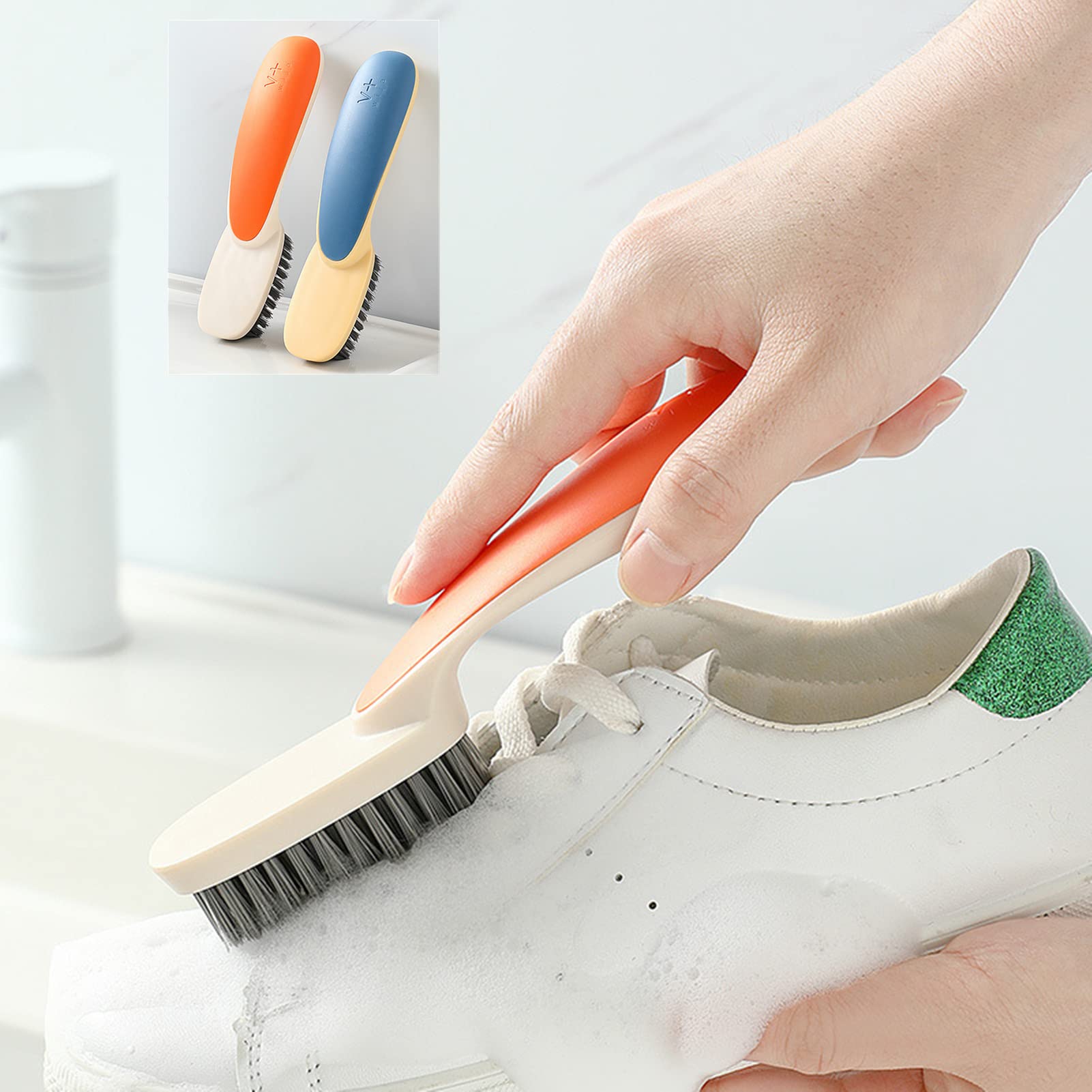 2-Pack Long Handle Shoe & Clothes Cleaning Brushes - Heavy Duty Scrub Brush with Non-Slip Grip for Laundry, Household Cleaning & Shoe Care - Perfect for Sneakers, Boots, Fabrics & Tough Stains
