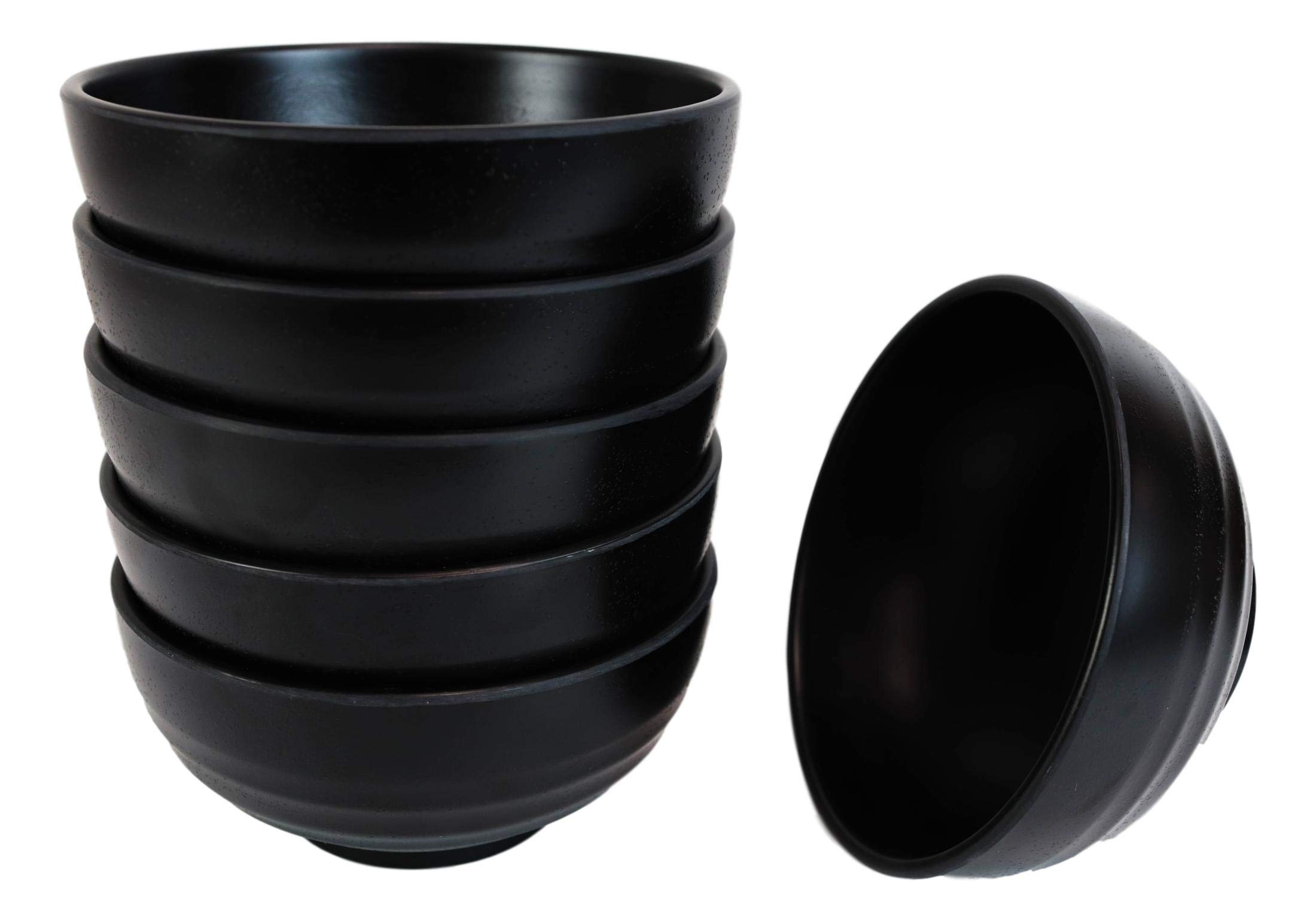 Ebros Matte Black Melamine Bowls - 6 Pack for Asian Cuisine & Dining