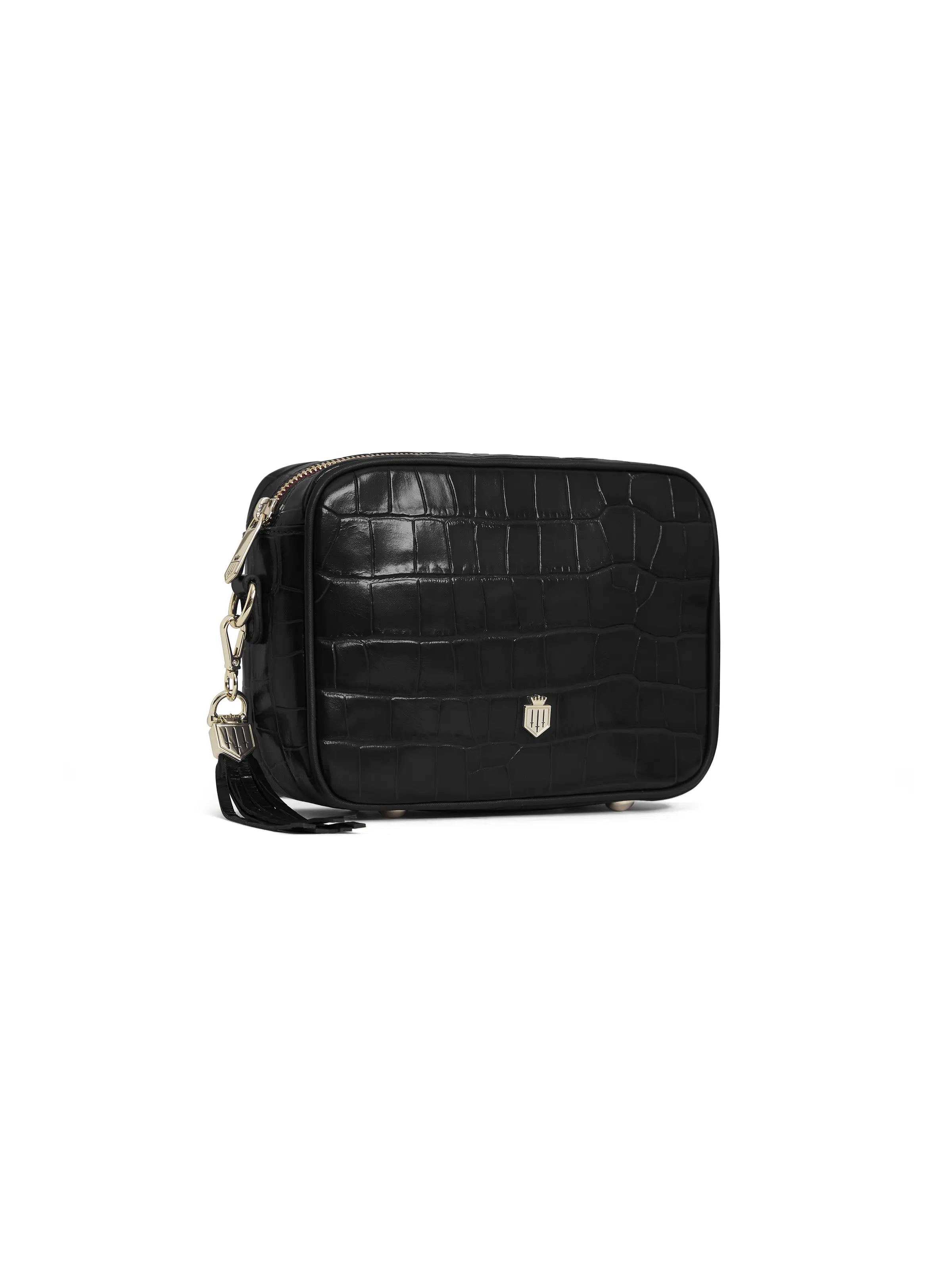 Finsbury Black Crocodile Leather Handbag - Stylish Women's Purse for Work, Travel & Evening Events | Luxury Designer Shoulder Bag