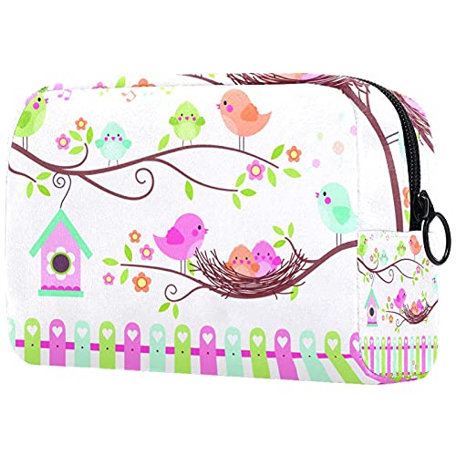 Large Makeup Bag for Women - Waterproof Travel Cosmetic Organizer with Multiple Pockets for Brushes, Eyeshadow Palette, Lipstick (Black Bird Leaf Nest Design) - Perfect for Travel, Gym & Daily Beauty Storage