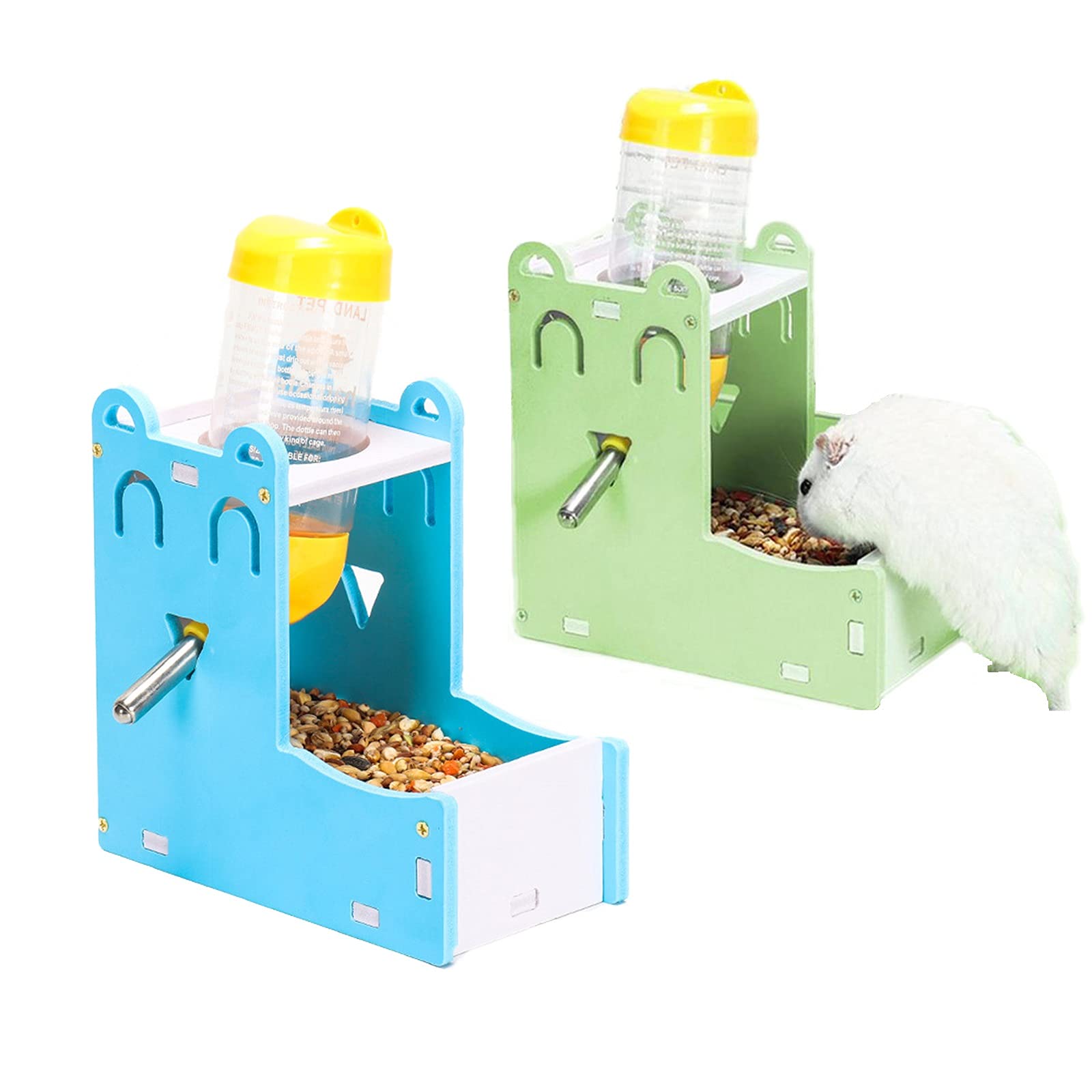 Petlex 2-Pack Small Animal Water Bottle with Food Container - 2 in 1 Hanging Water Dispenser & Food Bowl Feeder for Hamsters, Rabbits, Guinea Pigs, Chinchillas & Hedgehogs - Perfect for Cage Accessories & Pet Hydration Solutions