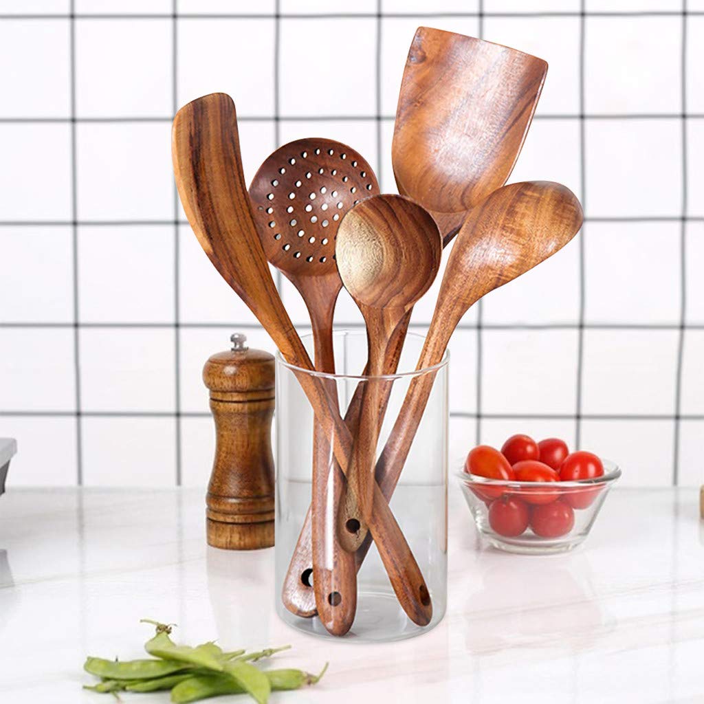 Guolarizi 5-Piece Wooden Spoon Set - Reusable Kitchen Utensils for Cooking, Baking & Serving - Eco-Friendly Wooden Spoons for Dining, Bar & Home Use (Multicolor)