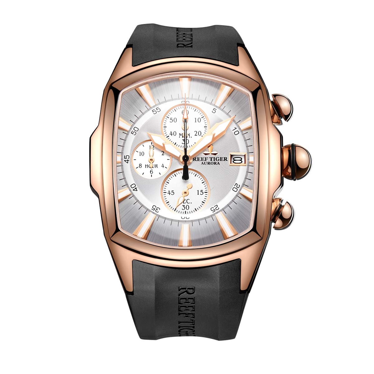 Reef Tiger Men's Luxury Sport Watch - Big Military Rose Gold Waterproof Chronograph Watch RGA3069-T for Outdoor Activities, Diving & Formal Occasions