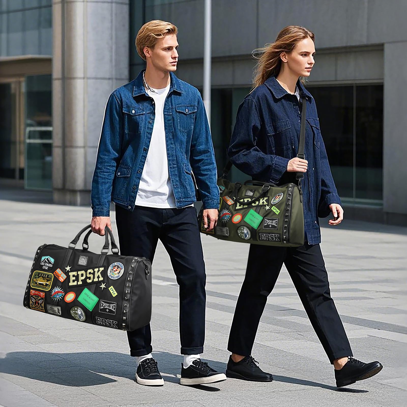 Stylish 47L Large Capacity Sports Gym Bag for Men & Women - Durable Embroidery Craft Fitness Bag for Workout, Travel, Camping & Weekend Getaways | Leather Leisure Duffel Bag for Gym, Sports & Overnight Trips