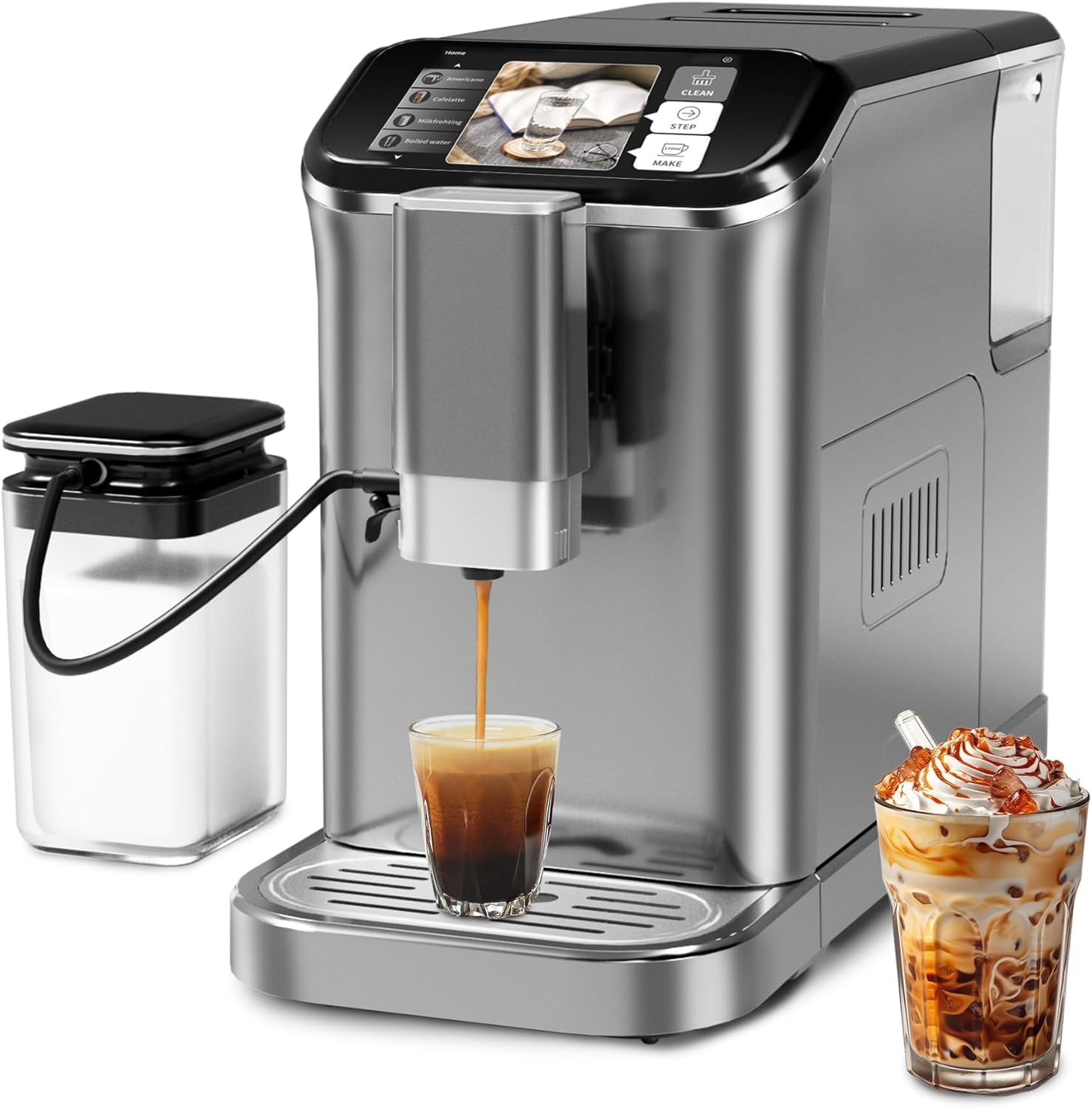 20 Bar Semi-Automatic Espresso Machine with Built-in Grinder & Milk Frother - Professional Coffee Maker with 95oz Removable Water Tank (Grey/Silver) - Perfect for Home Baristas & Coffee Shops
