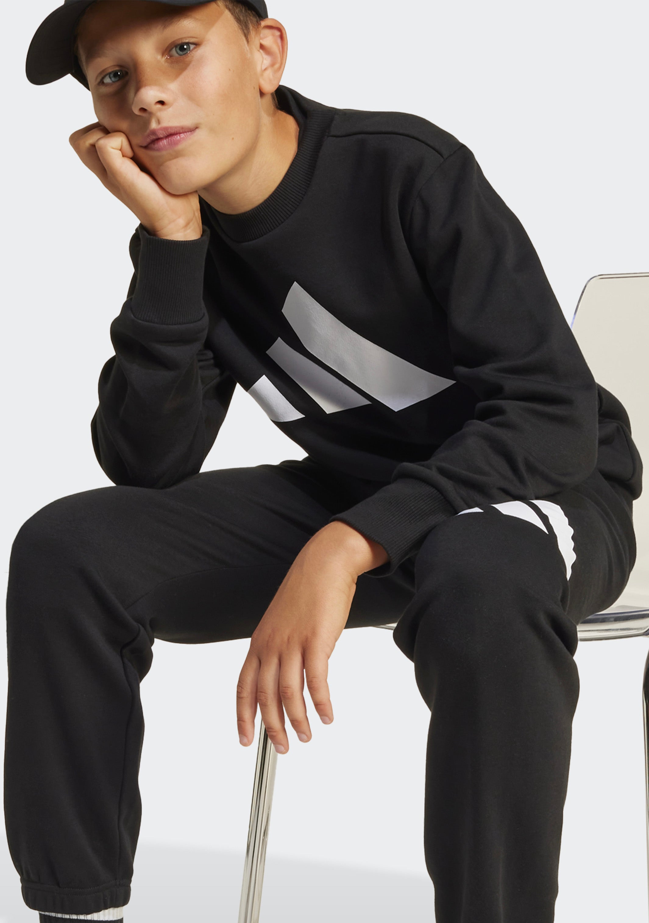 Adidas Kids' Big Logo Fleece Joggers & Crew Top Set - 2-Piece Athletic Outfit for Boys & Girls - Perfect for School, Playdates & Casual Wear