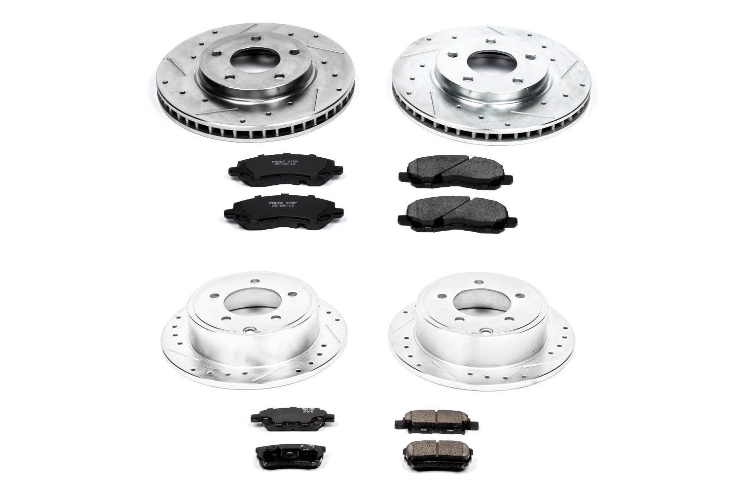 Power Stop K4017 Z23 Carbon Fiber Brake Pads & Drilled/Slotted Rotors Kit - Fits Mitsubishi Lancer 2008-2017 | High-Performance Braking for Street & Track Use