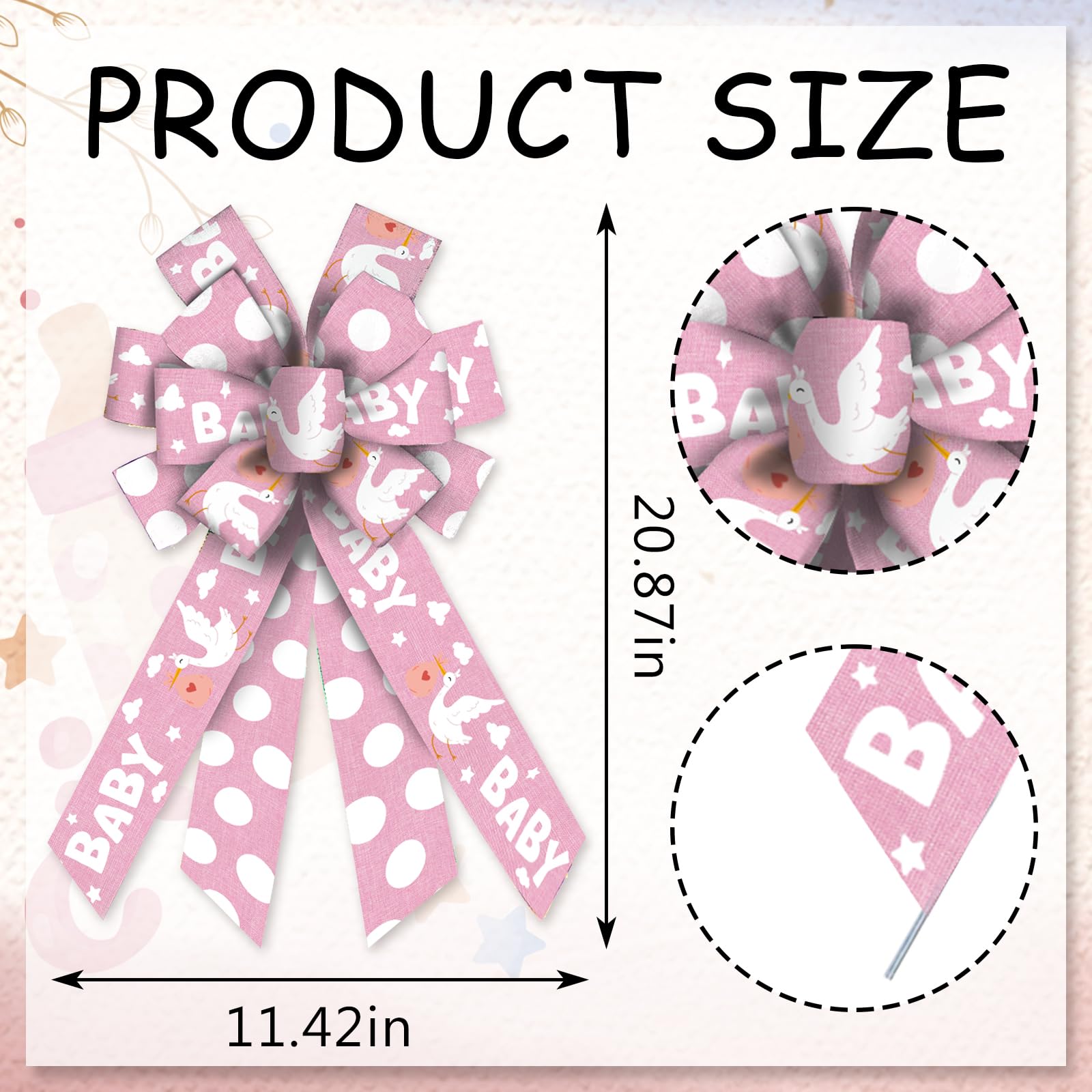 Pink Baby Shower Bows for Wreath Decor - Gender Reveal & Front Door Decorations