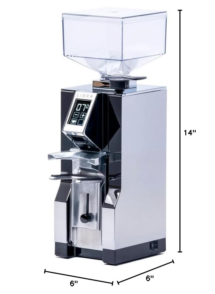 Eureka Mignon Libra Espresso Grinder - Precise Grind by Weight Coffee Machine with 55mm Flat Burrs, Stepless Adjustment & Silent Technology - Perfect for Home Baristas & Coffee Shops (Chrome Finish)