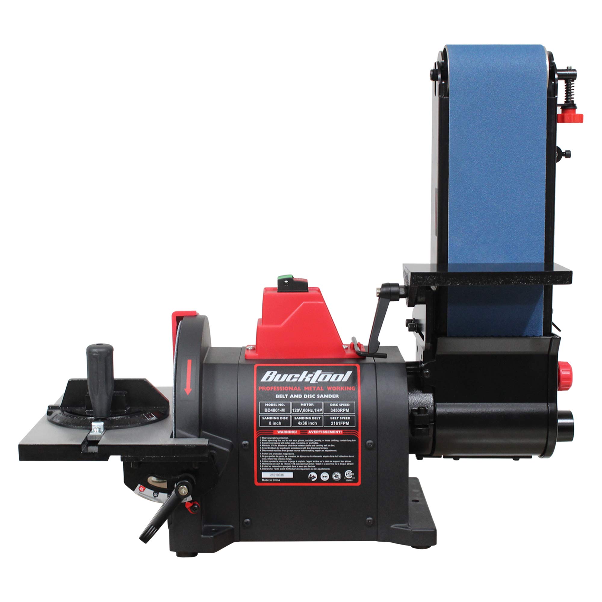 BUCKTOOL Pro 1HP Benchtop Belt & Disc Sander - 4x36 Inch Belt & 8 Inch Disc Combo with Direct-Drive Motor for Metalworking, Woodworking & DIY Projects | Heavy-Duty BD4801-M Sander for Sharpening, Sanding & Polishing in Workshops & Garages
