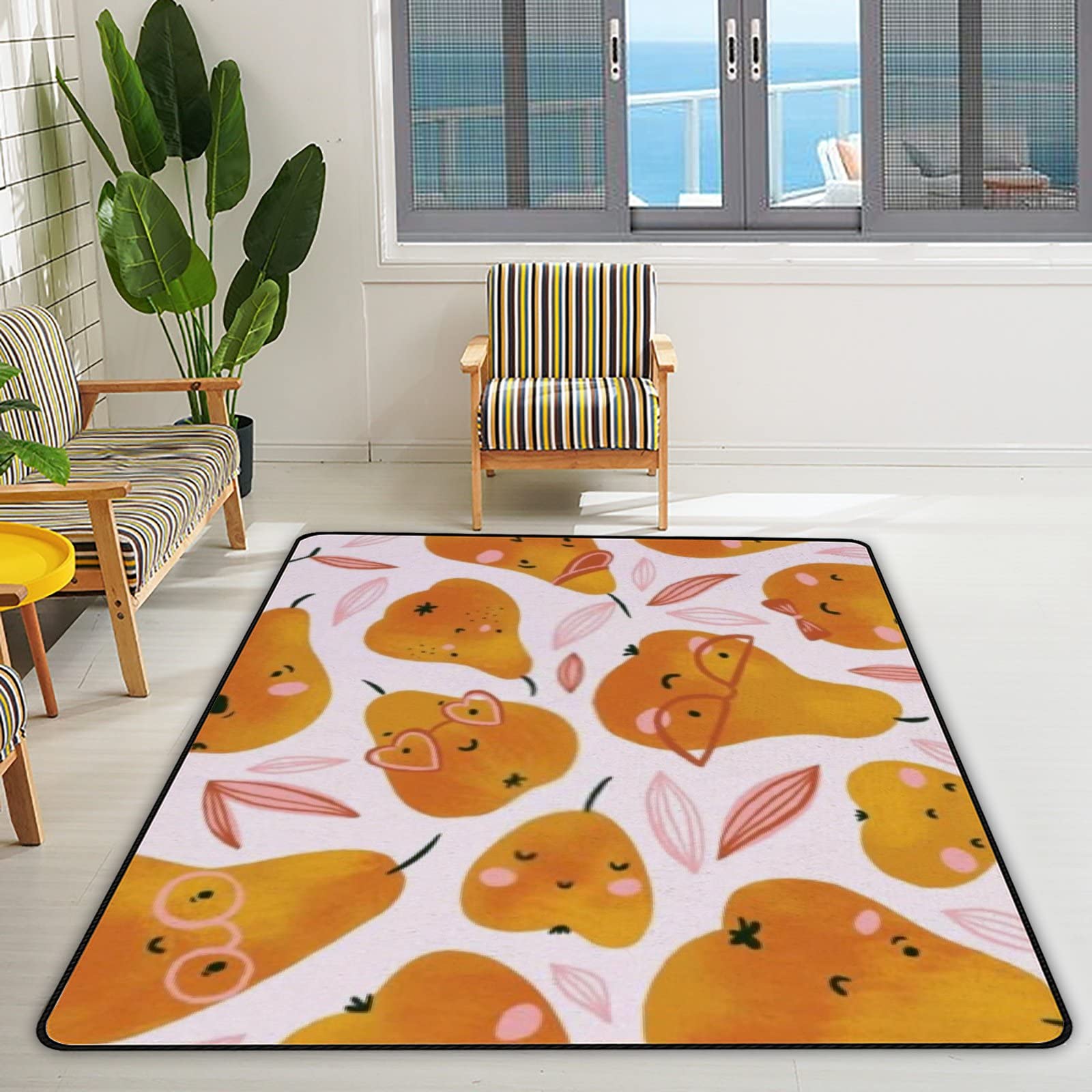Non-Slip Soft Orange Pears Collection Area Rug - 63x48in Large Indoor Floor Mat for Bedroom, Living Room, Nursery, Dorm & Office Decor | Perfect for Kids' Rooms, Home Decor & Standing Desk Comfort