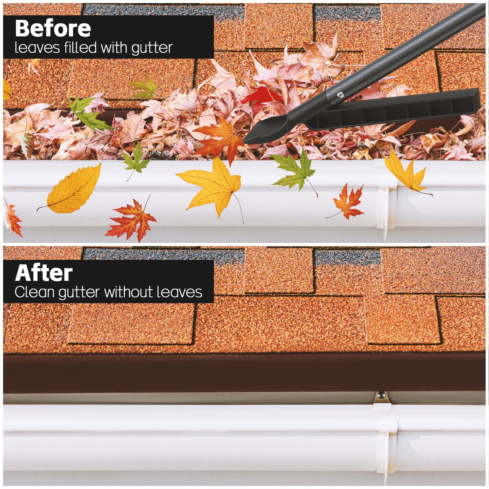 11FT Gutter Cleaning Tool with Long Pole - Roof & Leaf Scoop for Easy Gutter Maintenance