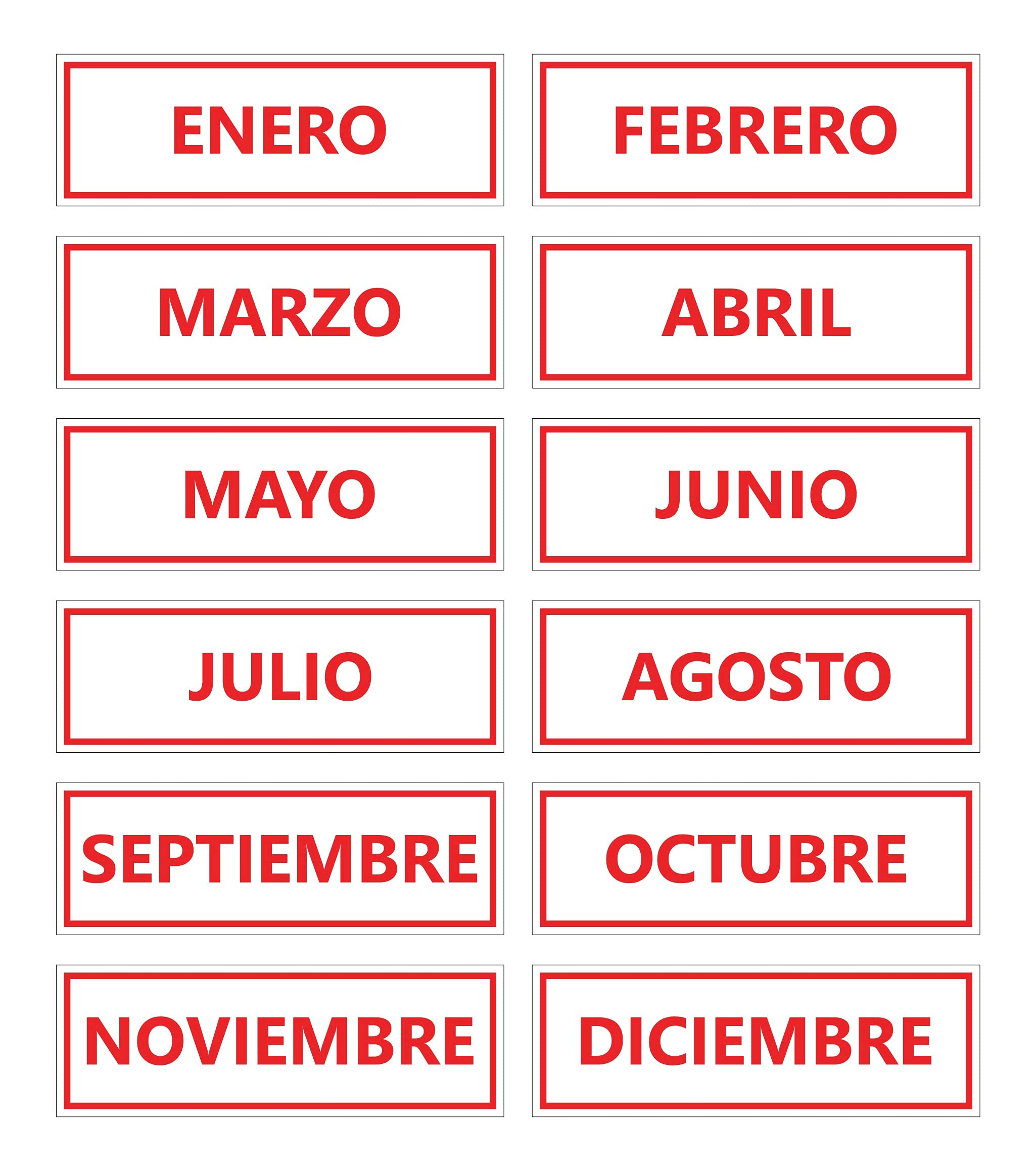 Spanish Calendar Month Magnets (Non-Abbreviated) - Red Inverted by DCM Solutions - Perfect for Refrigerators, Whiteboards & Office Organization