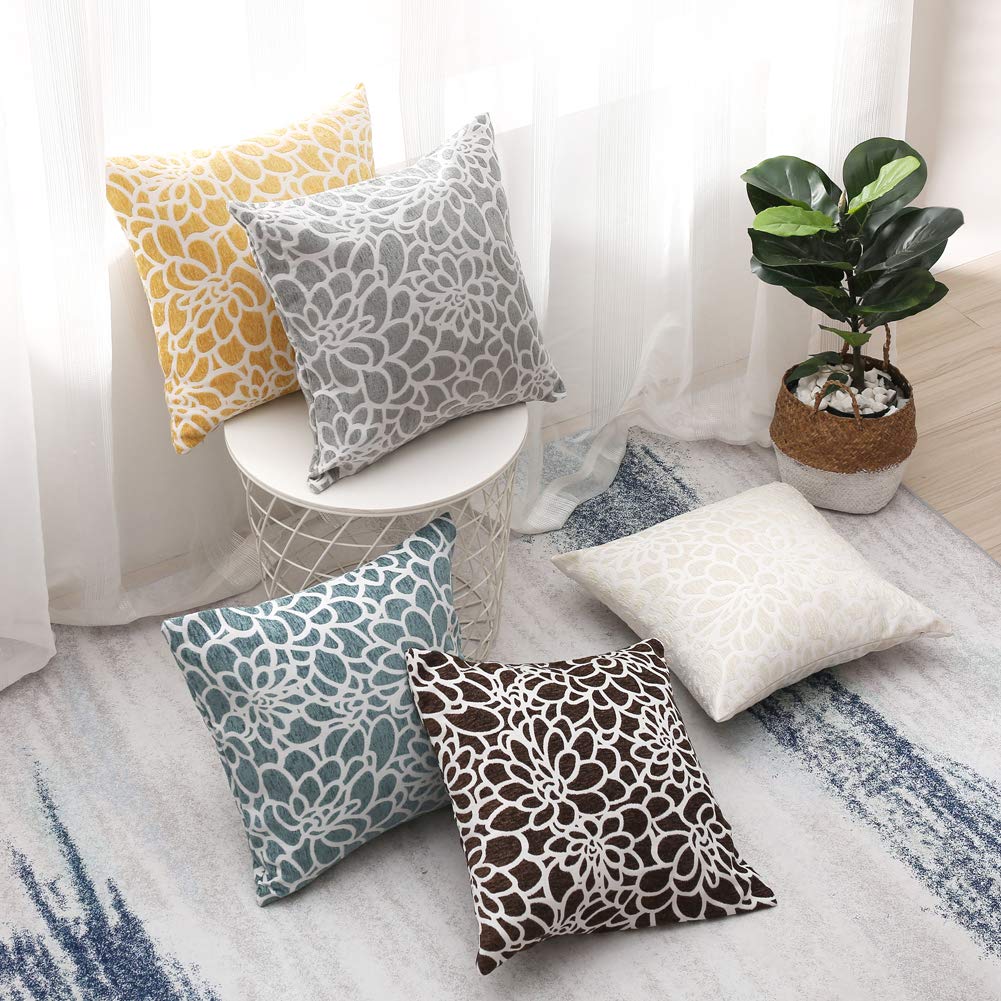 Decorative Square Throw Pillow Covers Set - 20x20 Inch Floral Embroidered Double-Sided Cushion Cases for Sofa, Bed, Chair - Handmade Home Decor (Grey-Green) | Perfect for Living Room, Bedroom & Outdoor Patio