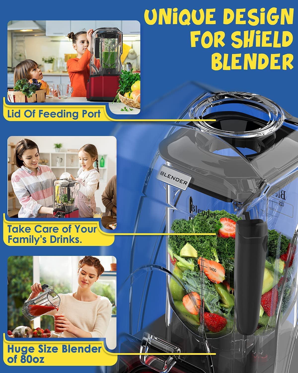 2200W Commercial Quiet Blender - Professional Countertop Blender with BPA-Free 80oz Pitcher, 15-Speed & Pulse Control - Ideal for Smoothies, Juices, Soups - Perfect for Restaurants, Cafes & Home Kitchens (K90 Red)