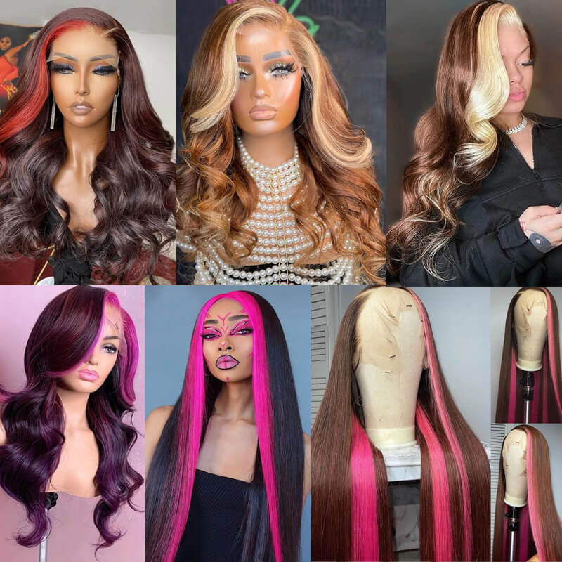Skunk Stripe Wig Collection | eullair Must Have Gorgeous Colored Highlight Lace Frontal Wig for Women - Perfect for Cosplay, Parties & Fashion Styling