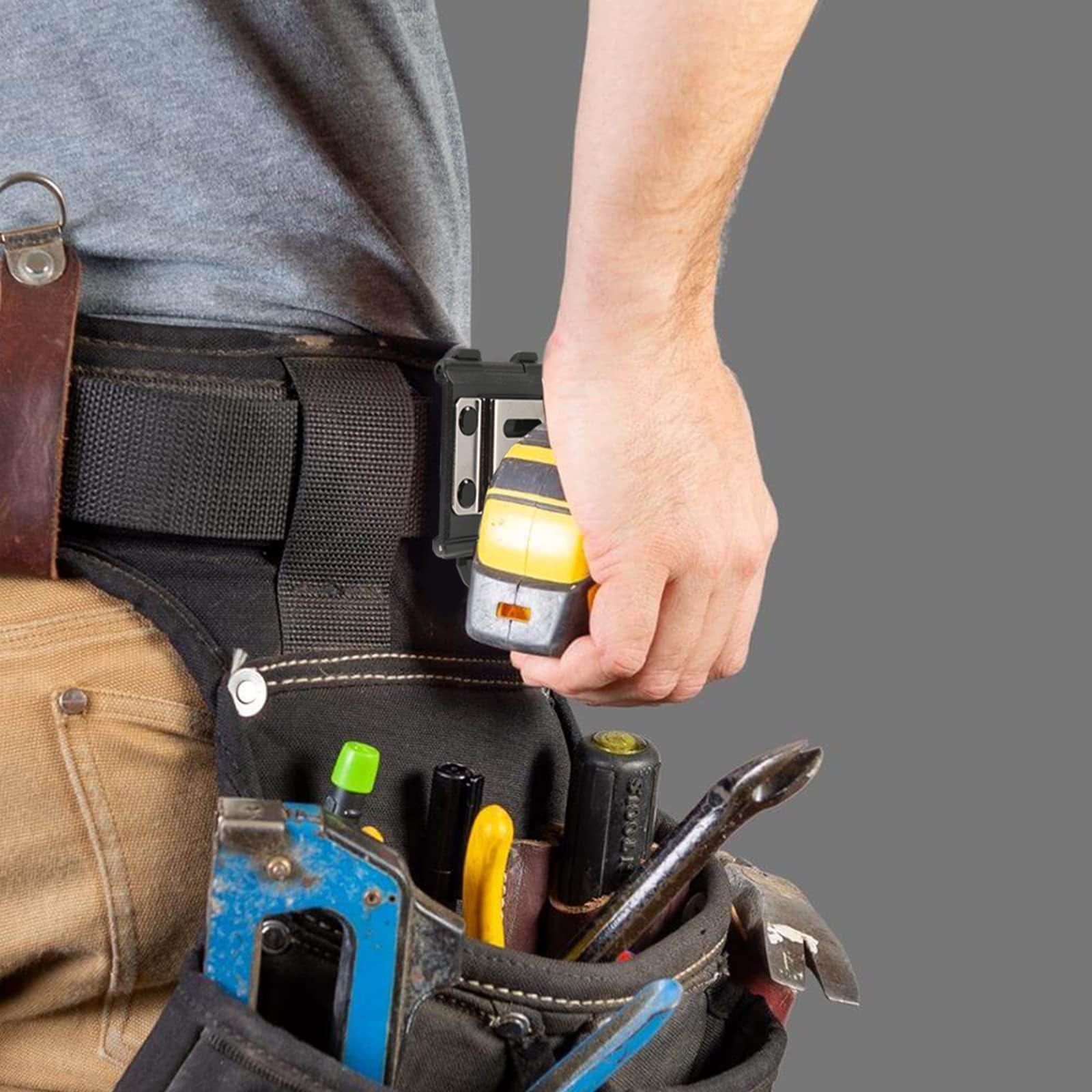 **Heavy Duty Tape Measure Holder & Cordless Drill Holster for Tool Belt - Perfect for Construction, Carpentry & DIY Projects**