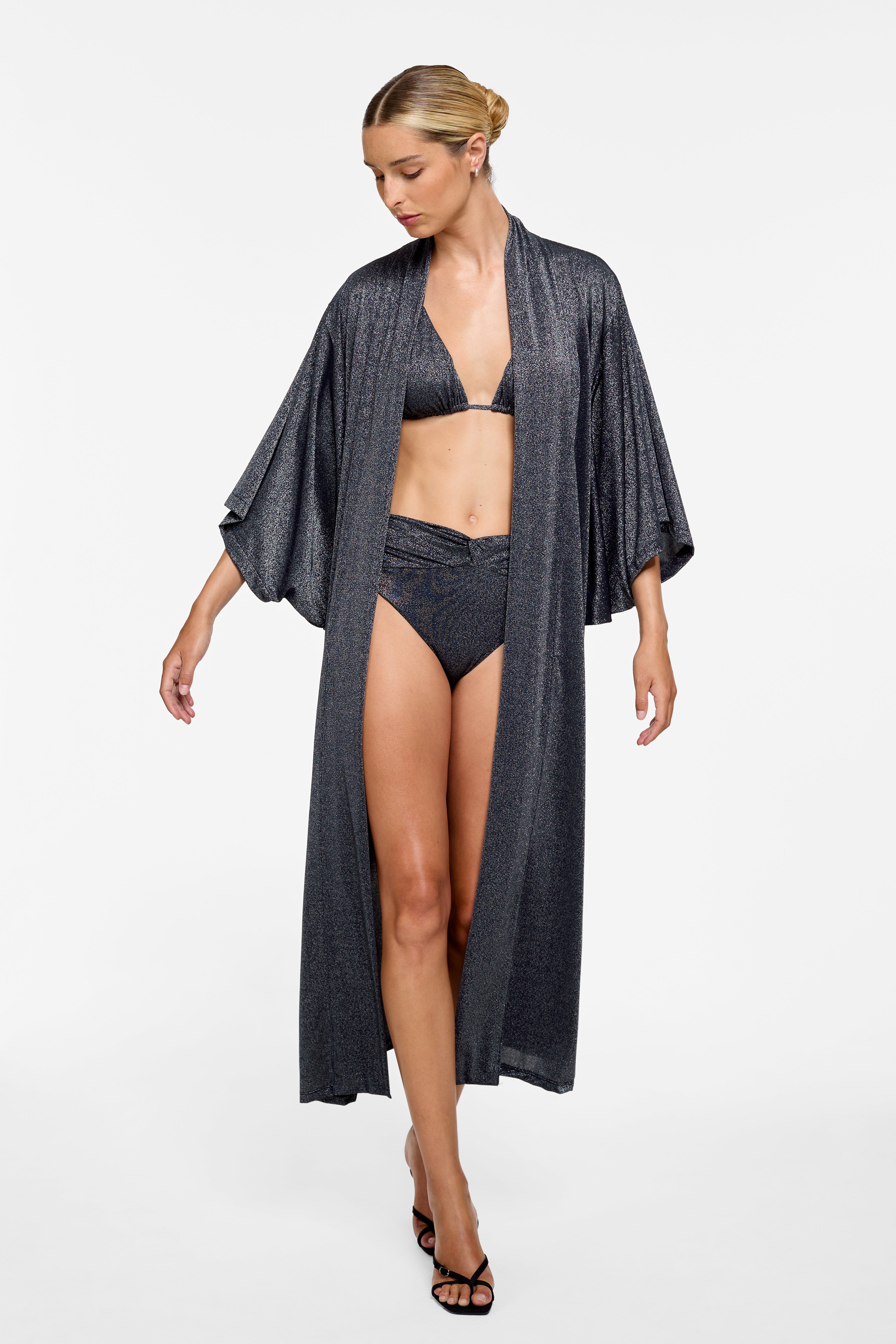 Kaylen Kimono Lava Lurex - Stylish Women's Floral Printed Kimono Robe for Lounge, Beach Cover-Up & Boho Outfit