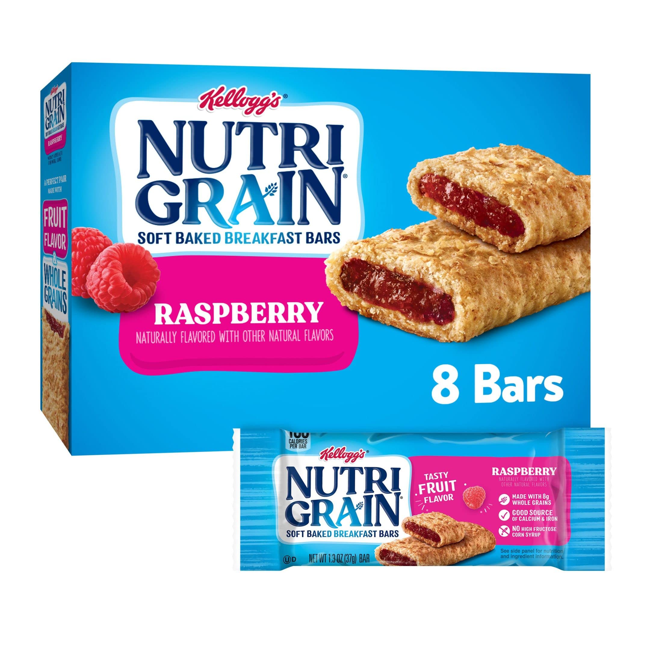 Nutri-Grain Soft Baked Breakfast Bars - Whole Grain Raspberry Snacks for Kids - 10.4oz Box (8 Bars) - Perfect for School Lunches, After-School Snacks & On-the-Go Breakfast