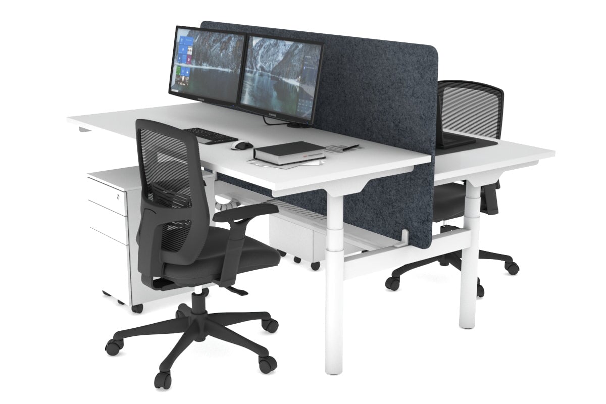 Flexi Premium Height Adjustable 2-Person H Bench Workstation - White Frame [1200L x 700W] - Ergonomic Office & Home Workspace Solution for Collaborative Teams