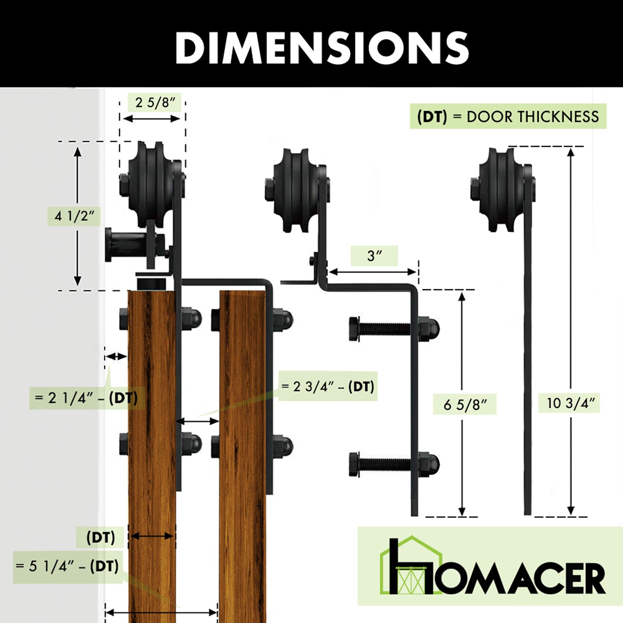 Homacer Black Rustic Single Track Bypass Sliding Barn Door Hardware Kit - 9ft Flat Track for Double Doors | Straight Design Roller | Perfect for Farmhouse, Loft & Industrial Style Homes