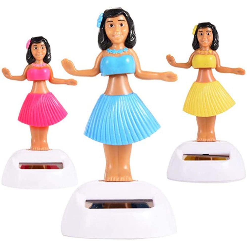 Solar Powered Hula Girl Ornament - Hawaiian Dancing Bobble Head Doll with Swinging Motion (Pink) - Perfect for Home Decor, Garden Party & Tropical Themed Events