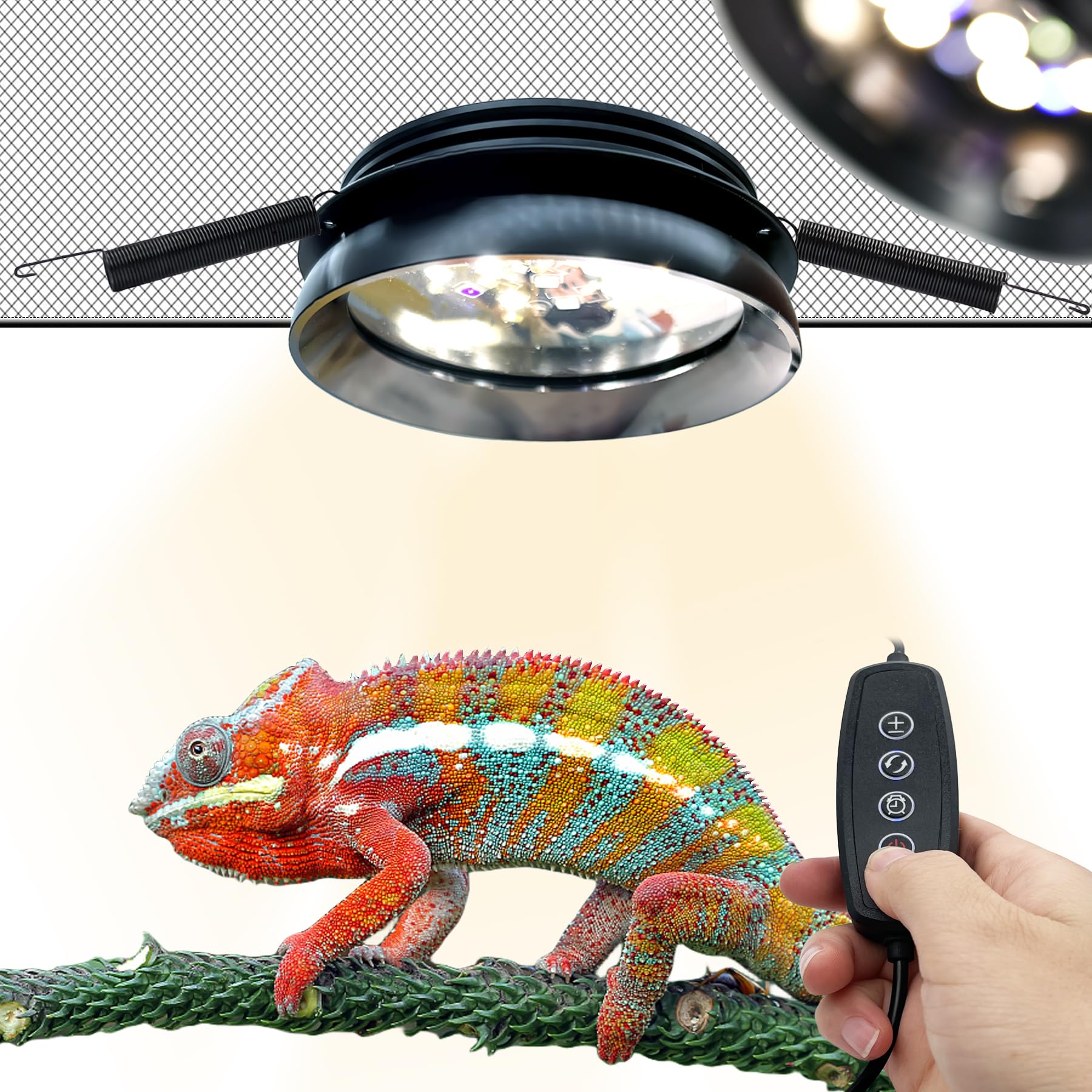 ANJOJOA UVA UVB Reptile Light LED Fixture - Adjustable Dimming & Timer, Hook-Type for Terrarium with Mesh Cover - UV Sensor for Rainforest & Desert Reptiles (6W) - Ideal for Bearded Dragons, Turtles & Geckos