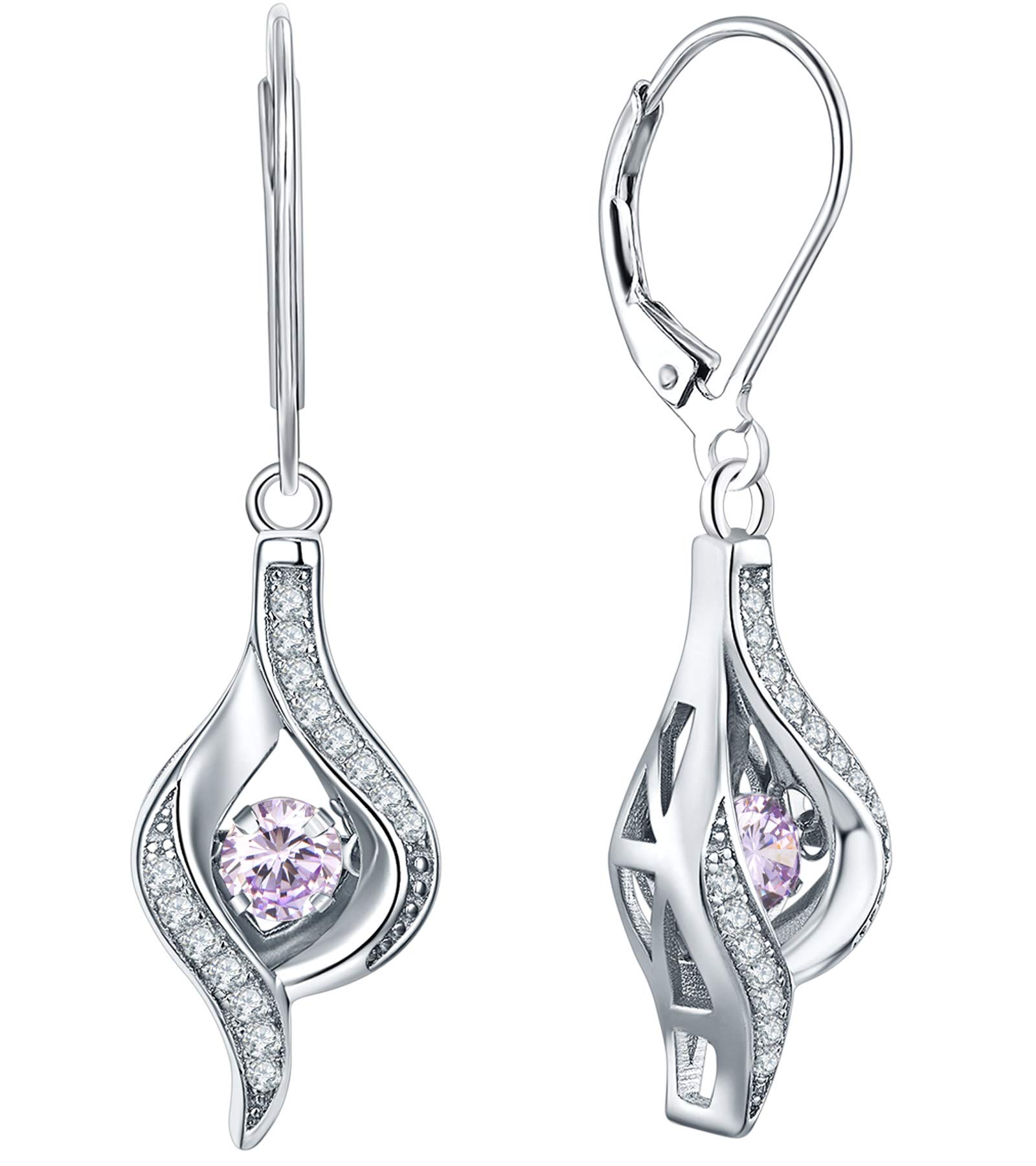 YL 925 Sterling Silver Halo Dangle Earrings with Birthstone - Elegant Women's Jewelry for Parties, Weddings & Special Occasions