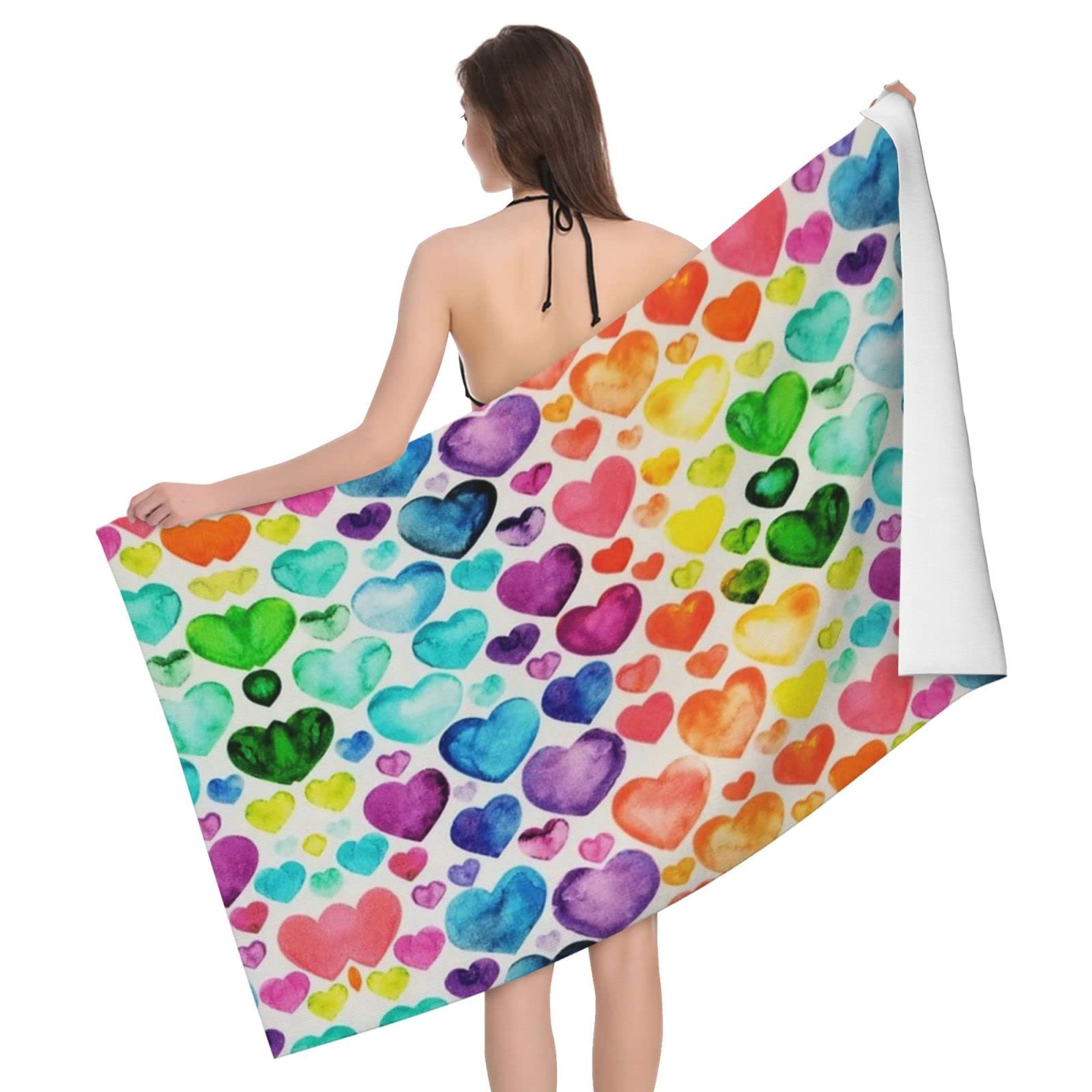 Quick Dry Rainbow Hearts Microfiber Bath Towel - Soft, Absorbent & Multipurpose - Perfect for Beach, Gym, Travel & Home Use