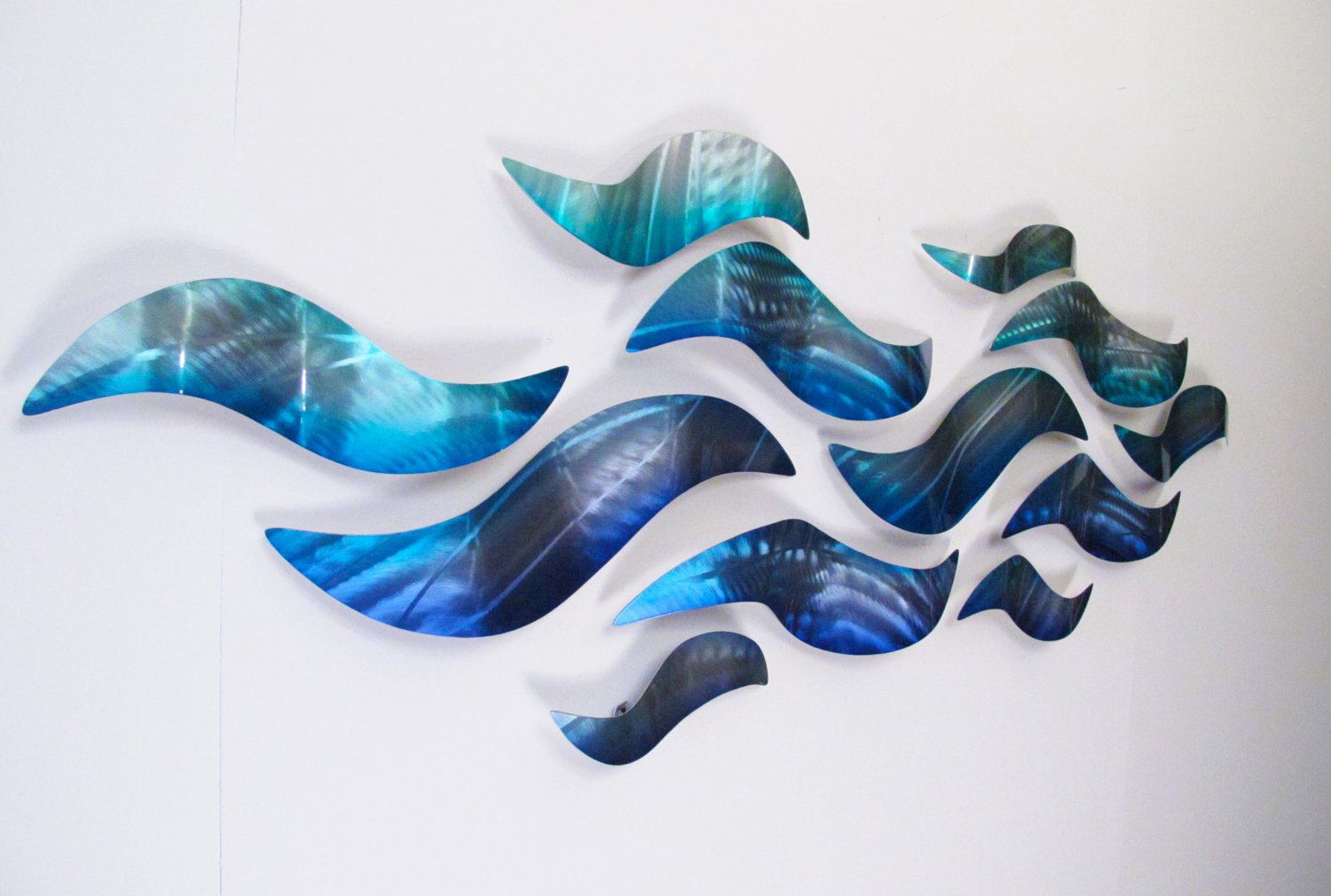 Modern Abstract Large Metal Wall Art Sculpture - Blue & Silver Rip Tide Metal Panel Painting for Living Room, Bedroom & Office Decor