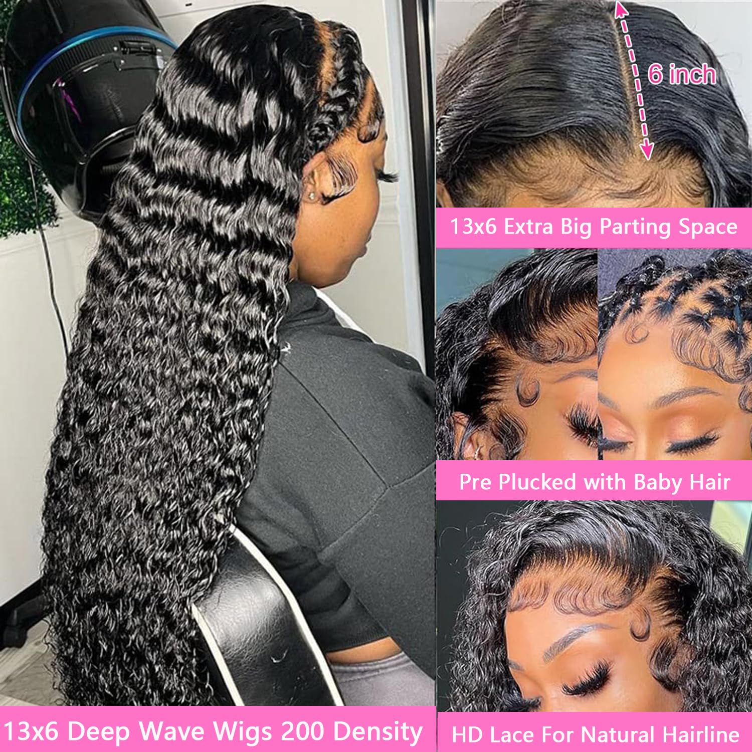 30 Inch Deep Wave Lace Front Wigs Human Hair - Pre Plucked 13x6 HD Lace Frontal, 200% Density Glueless Curly Wigs with Baby Hair for Women (Natural Black) | Perfect for Daily Wear, Cosplay, and Special Occasions