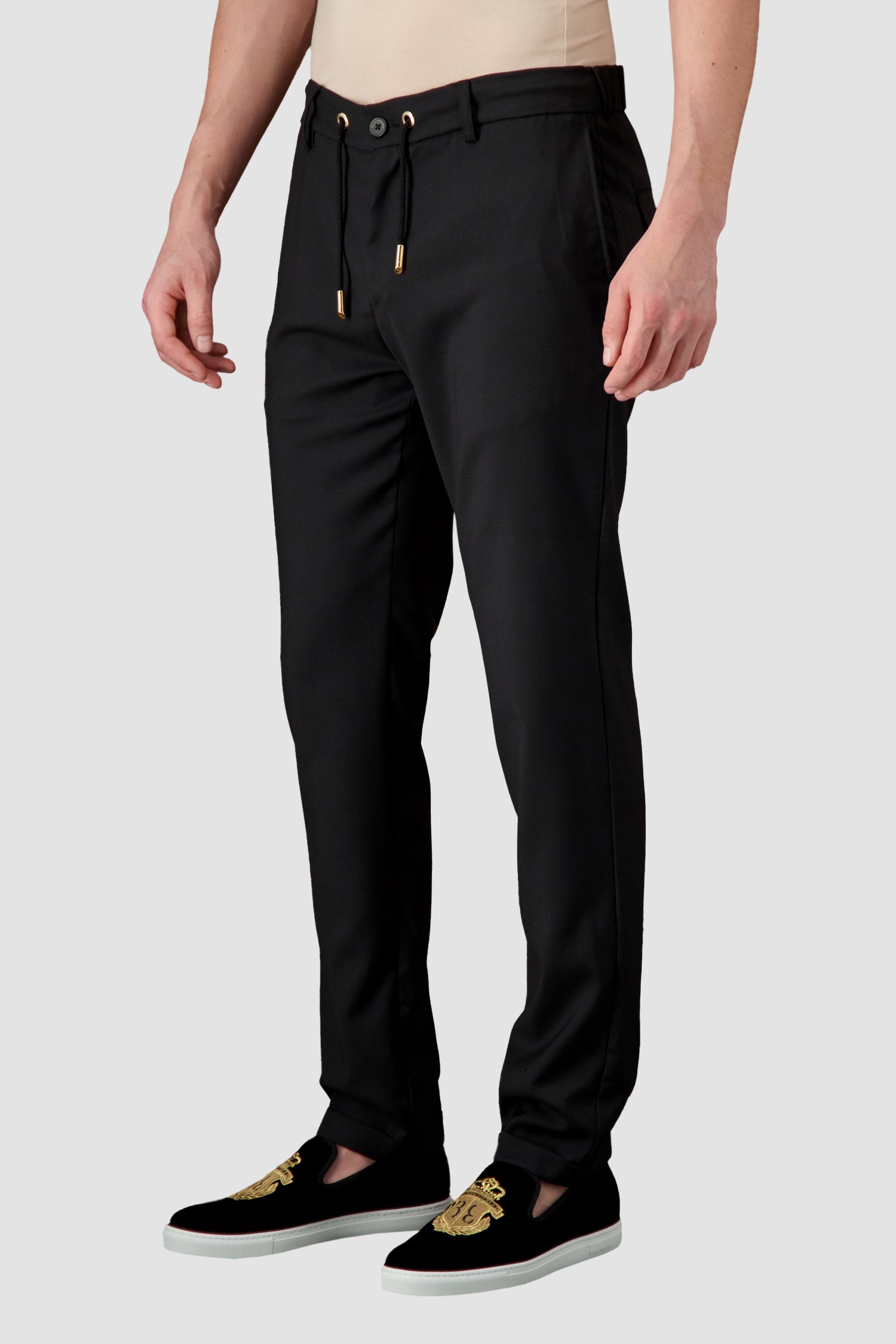 Billionaire Black Long Double B Trousers for Men - High Waist Slim Fit Dress Pants for Business, Office & Formal Occasions