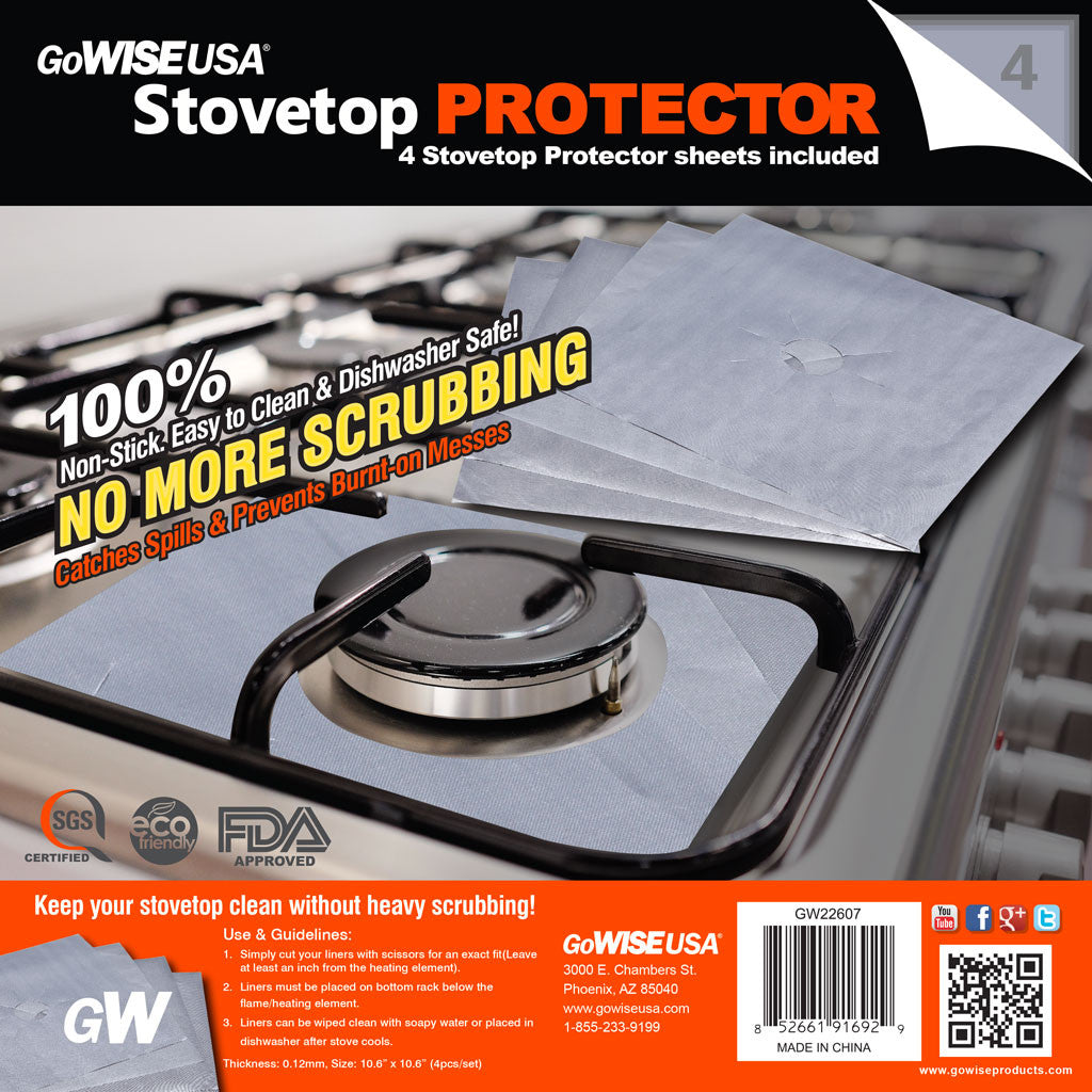Non-Stick Stovetop Protector Sheets - 4 Pack Heat Resistant Kitchen Countertop Mats for Gas & Electric Stoves - Perfect for Cooking, Baking & Food Prep