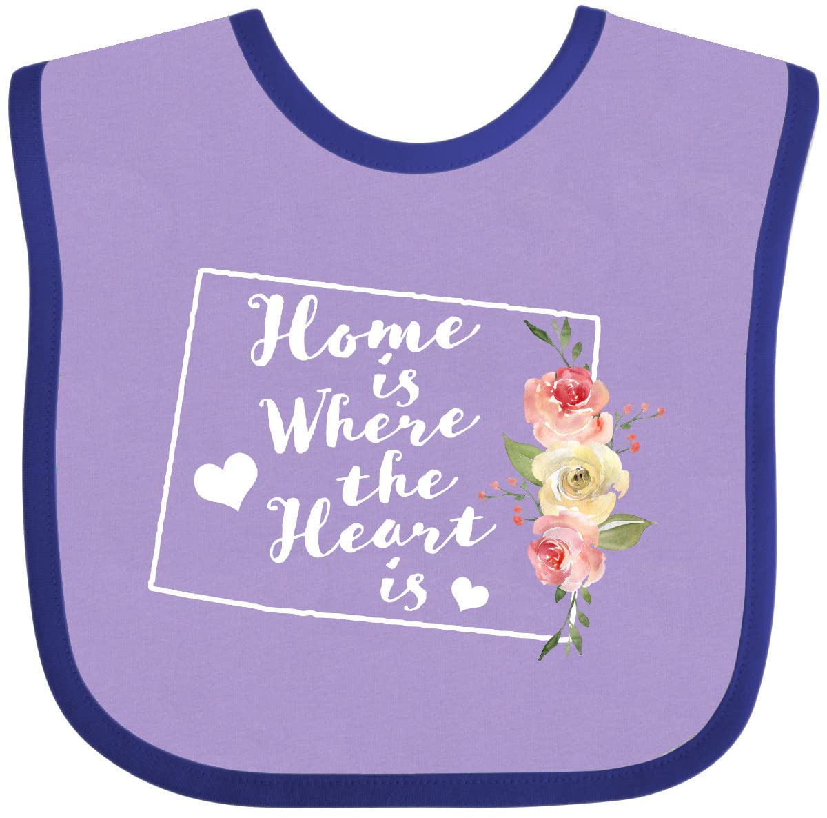 Inktastic Wyoming Home Is Where the Heart Is Watercolor Floral Baby Bib - Soft Cotton Drool Bib for Infants, Perfect for Feeding Time & Photo Shoots