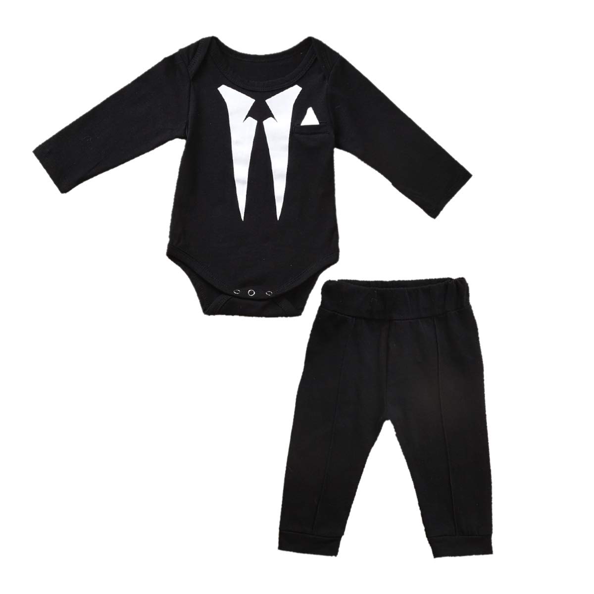 Fioukiay Newborn Baby Boy's Blazer Tuxedo Suit Set - 2 Piece Long Sleeve Cotton Bodysuit & Pants with Tie - Gentleman Outfits for Formal Occasions, Christening, Wedding & Photo Shoots