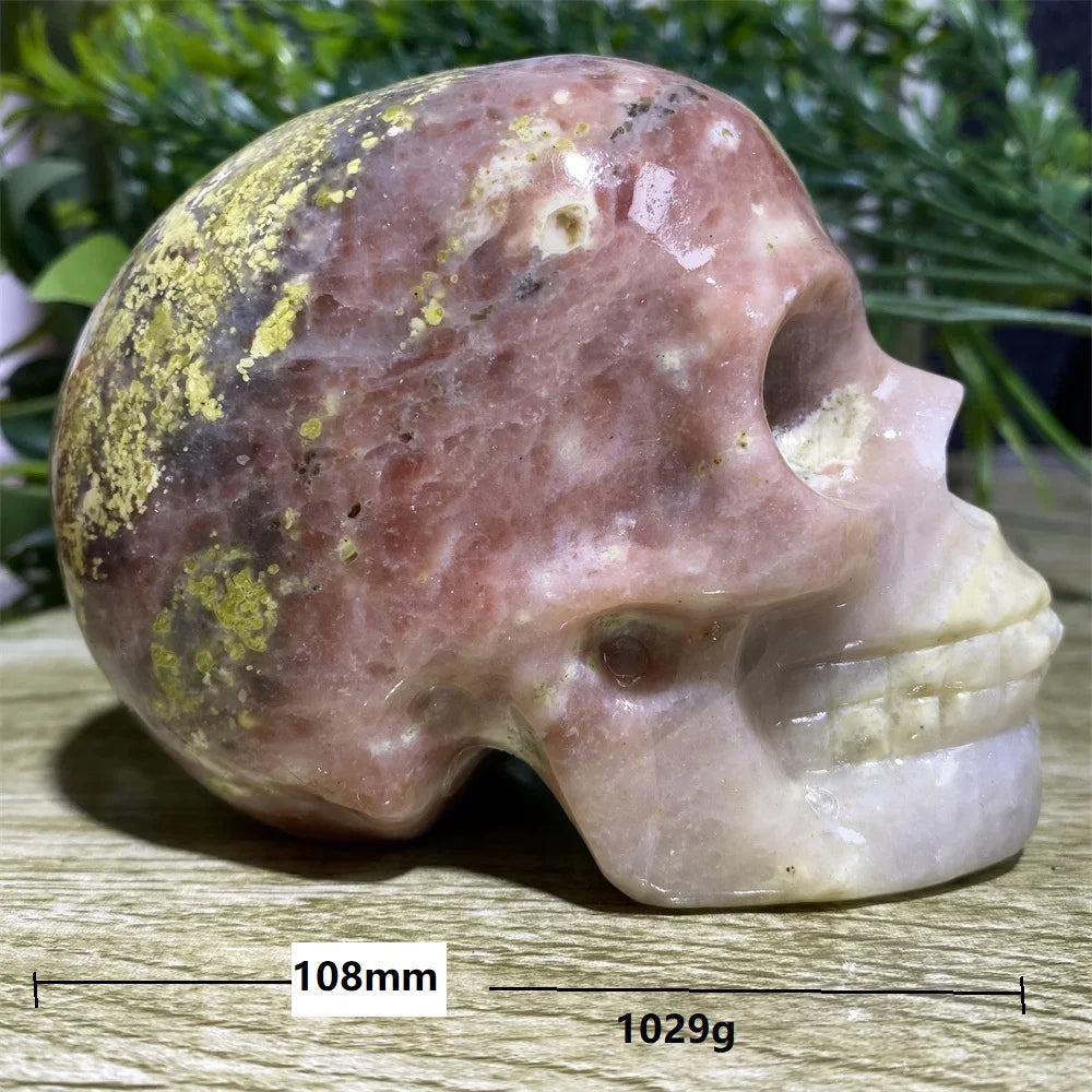 Natural Green and Red Tourmaline Crystal Skull Carving - Healing Minerals for Feng Shui, Reiki Energy, Spiritual Decor - Perfect for Home, Office, Meditation Room & Gift Giving