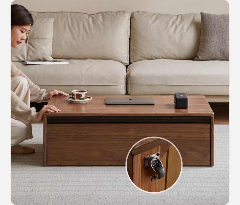 Modern Minimalist Black Walnut Solid Wood Coffee Table - Handcrafted Mid-Century Style Living Room Centerpiece for Home Decor